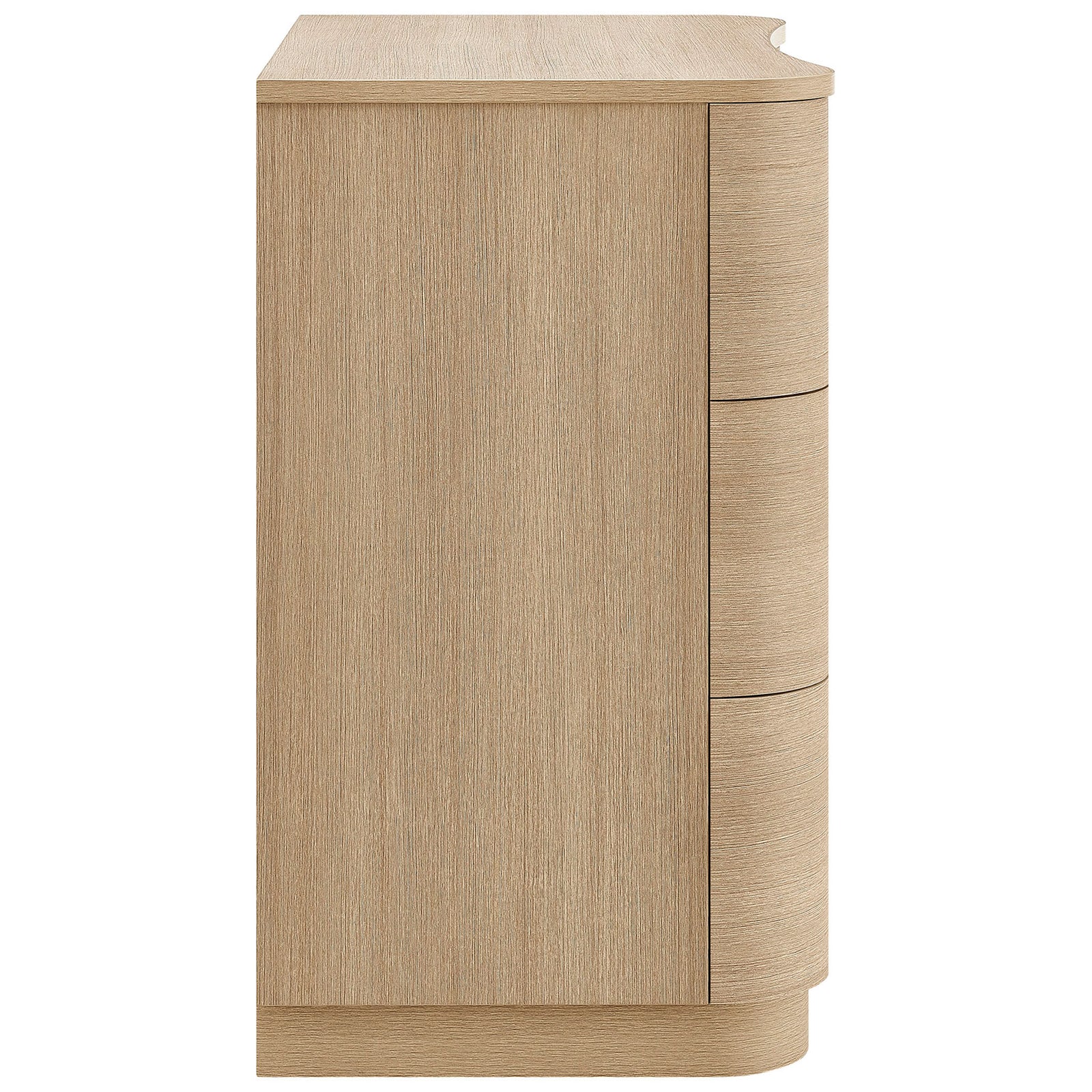 Gentle side profile of the Mirae dresser highlights its smooth curves and continuous wood grain texture || MOD-7230-BOA || side_studio