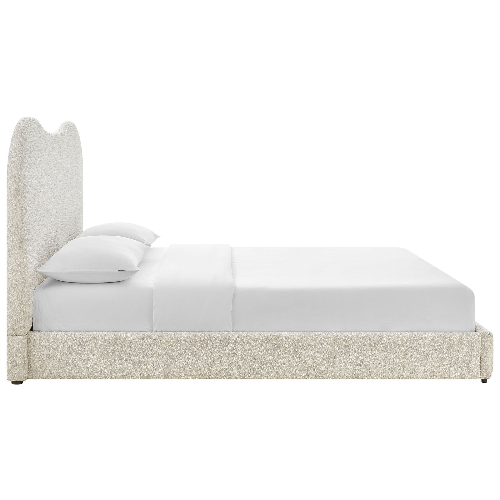 Streamlined low platform profile and plush upholstery highlight the bed's modern, grounded stance || MOD-7233-PRL || side_studio