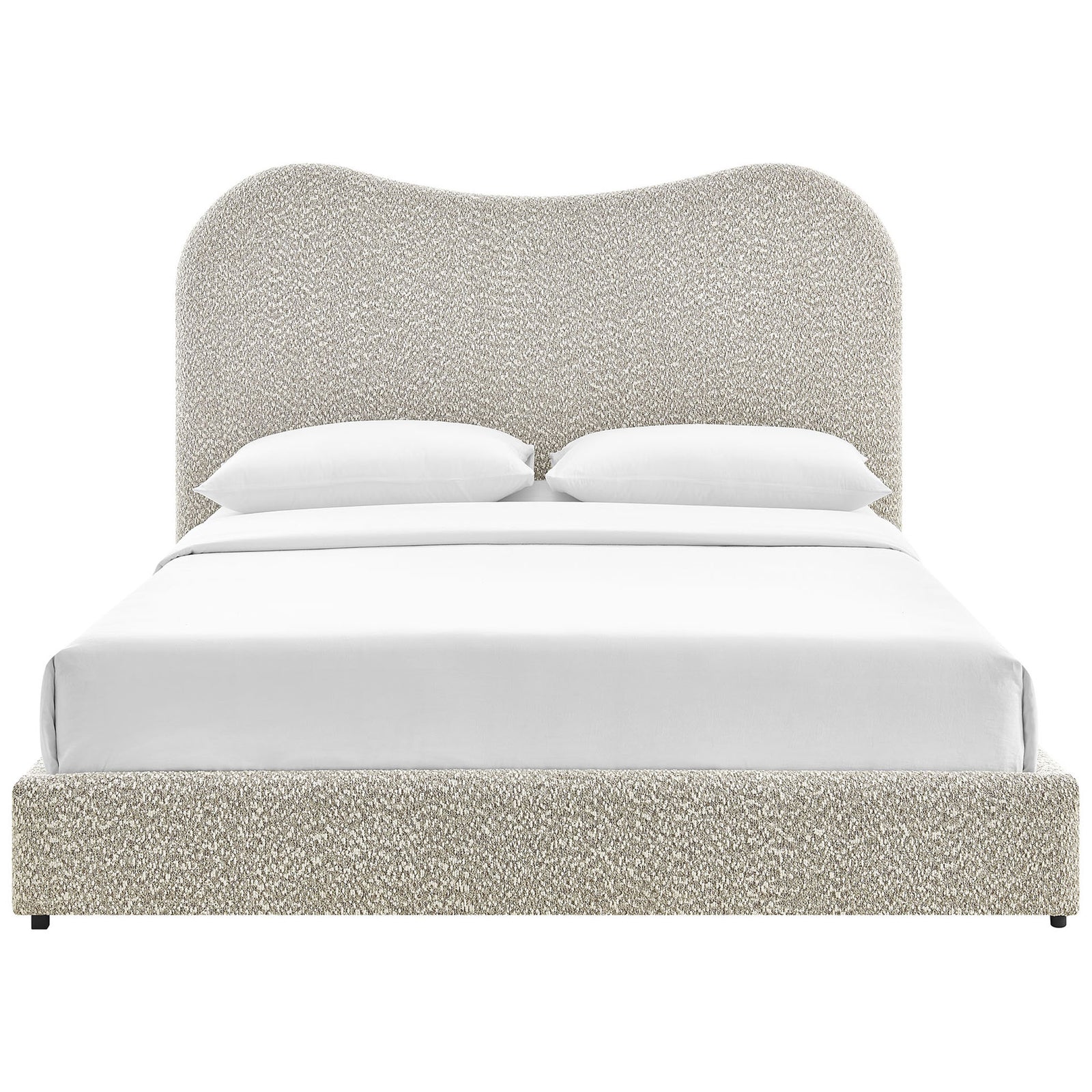 Sculpted headboard and textured boucle upholstery define a serene, streamlined queen platform bed || MOD-7233-RIV || front_studio