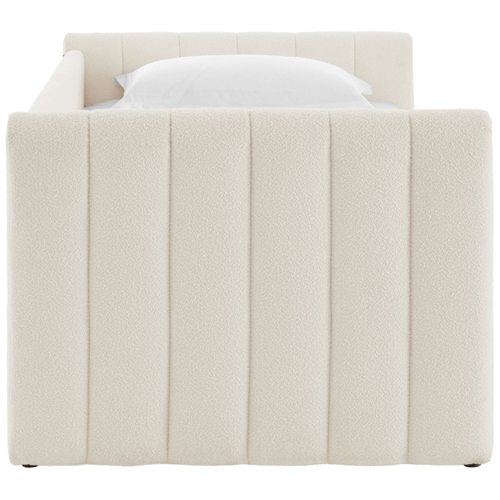 Plush channel-tufted arms and textured cloud boucle upholstery stand out from every side || MOD-7235-CLO || side_studio