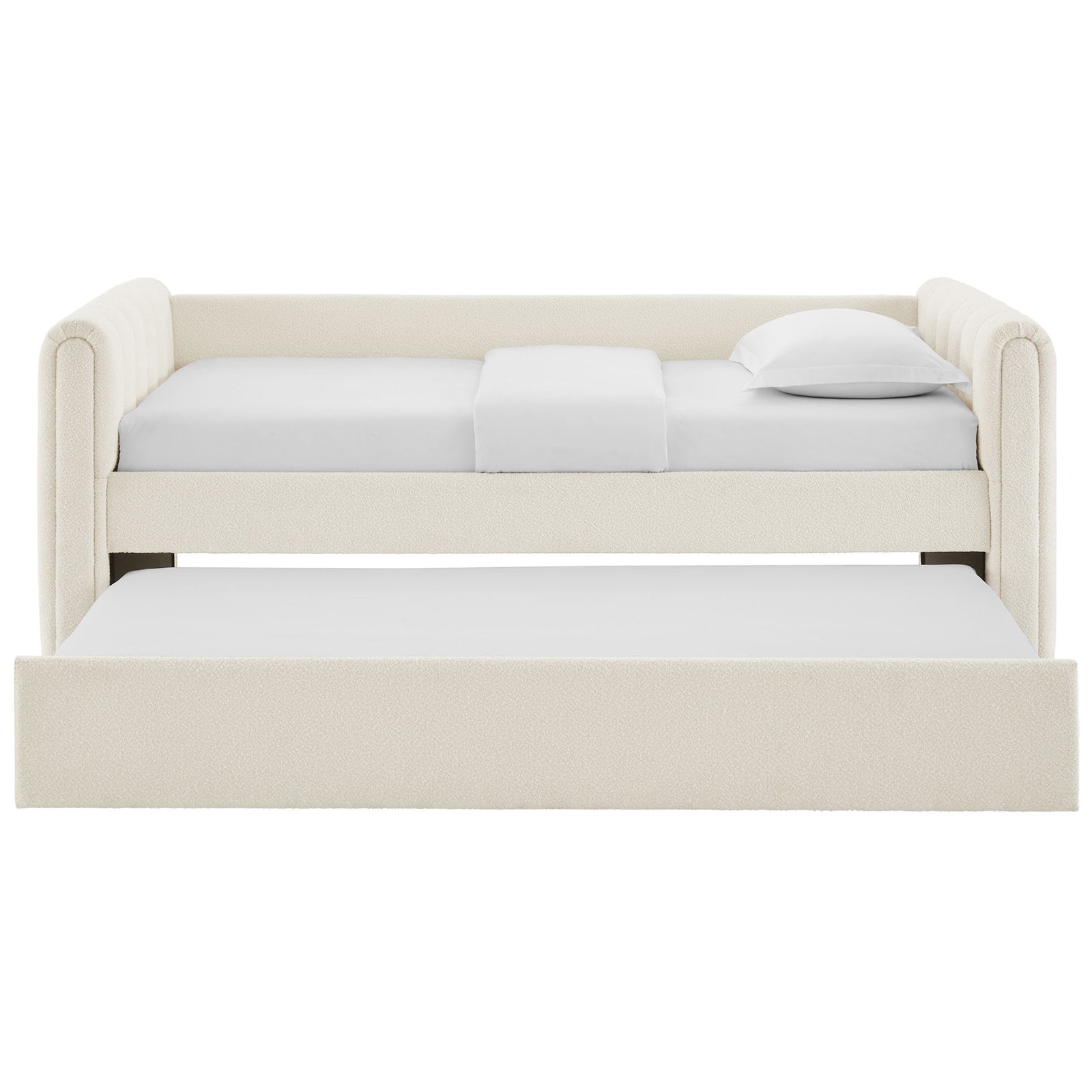 Trundle extended to create a twin-over-twin layout with clean lines and plush channel-tufted sides || MOD-7235-CLO || front_open_studio