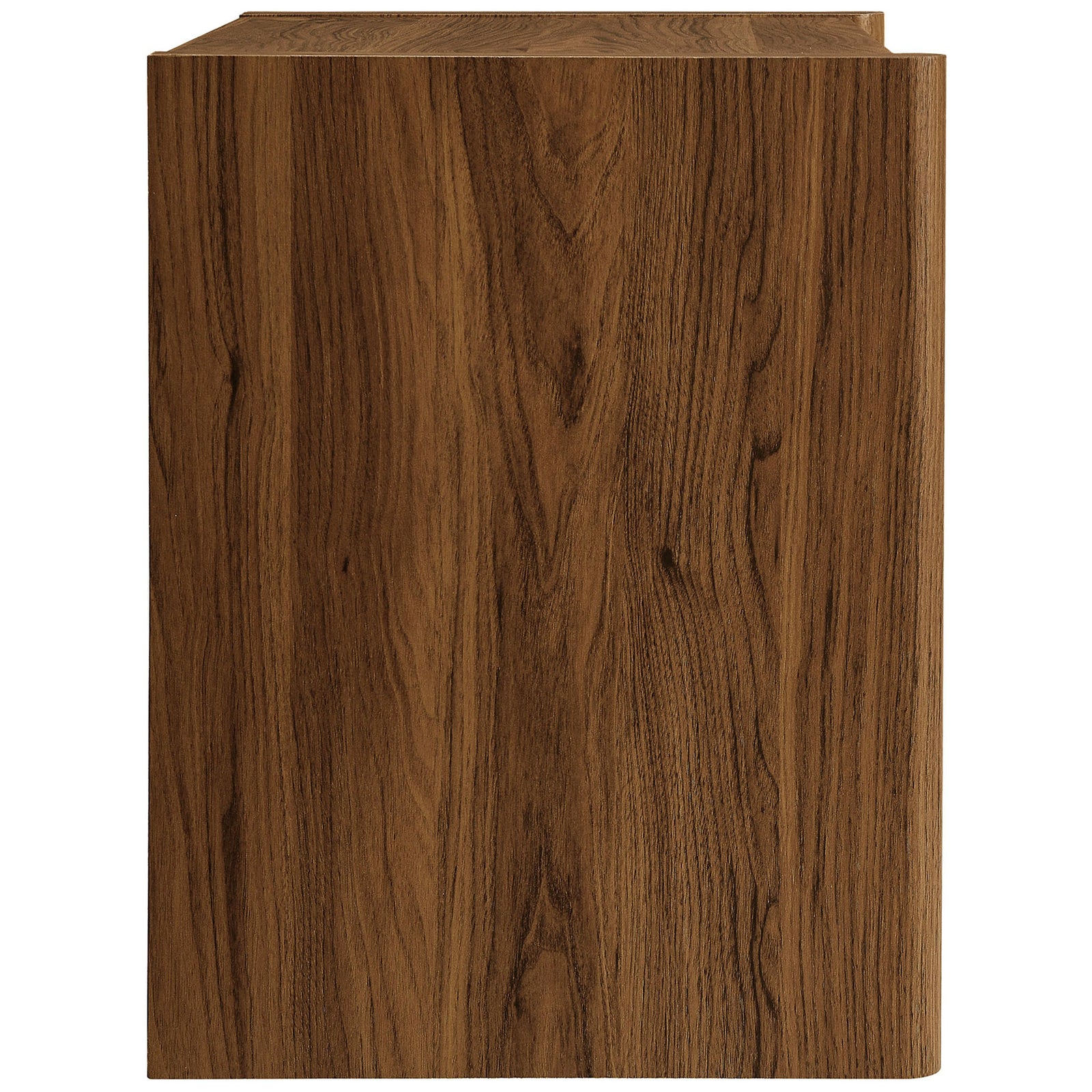 Walnut nightstand highlighting the continuous side wood grain and flush panel construction. || MOD-7236-WAL || side_studio