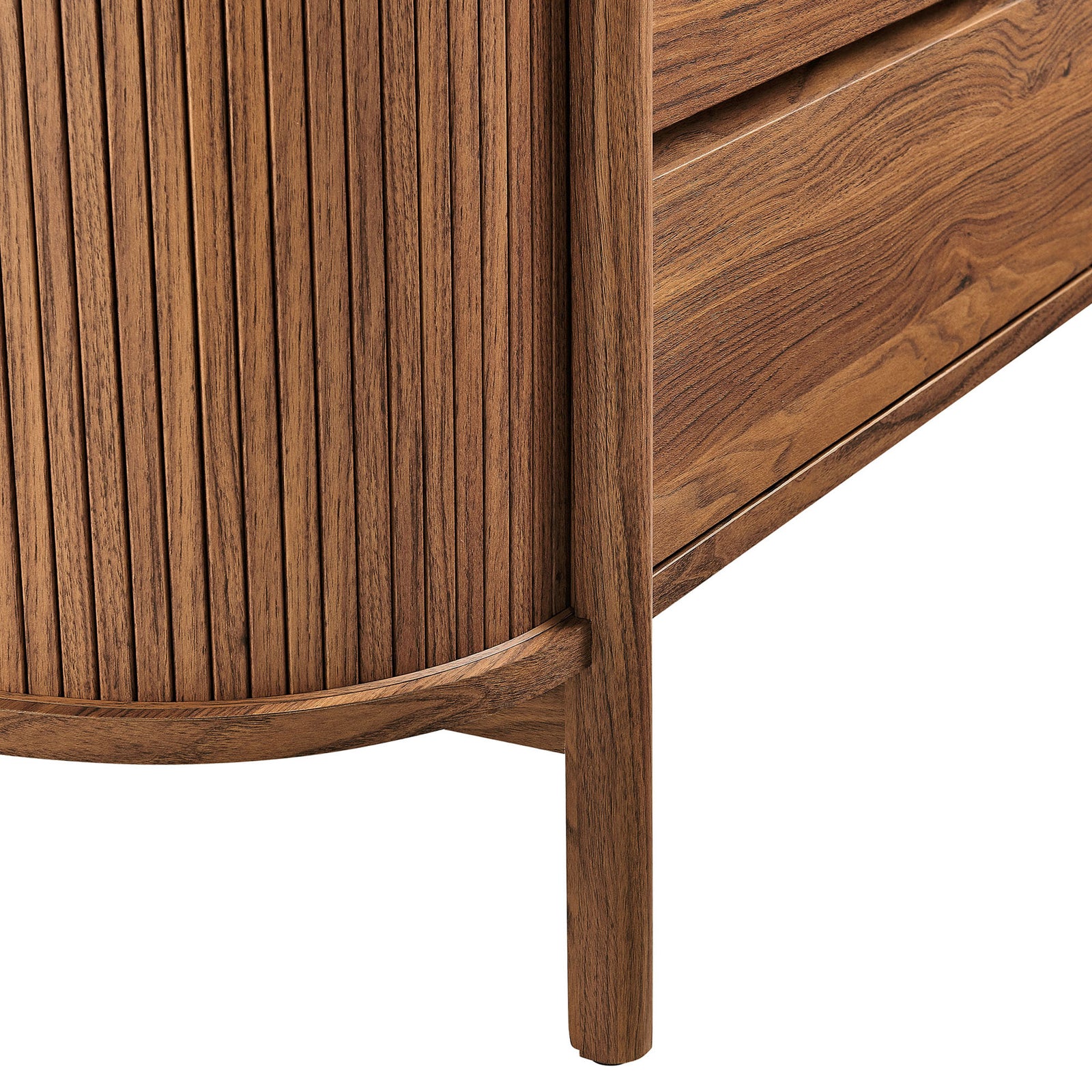 Fluted walnut paneling meets a round tapered leg for a refined modern look || MOD-7242-WAL || leg_studio