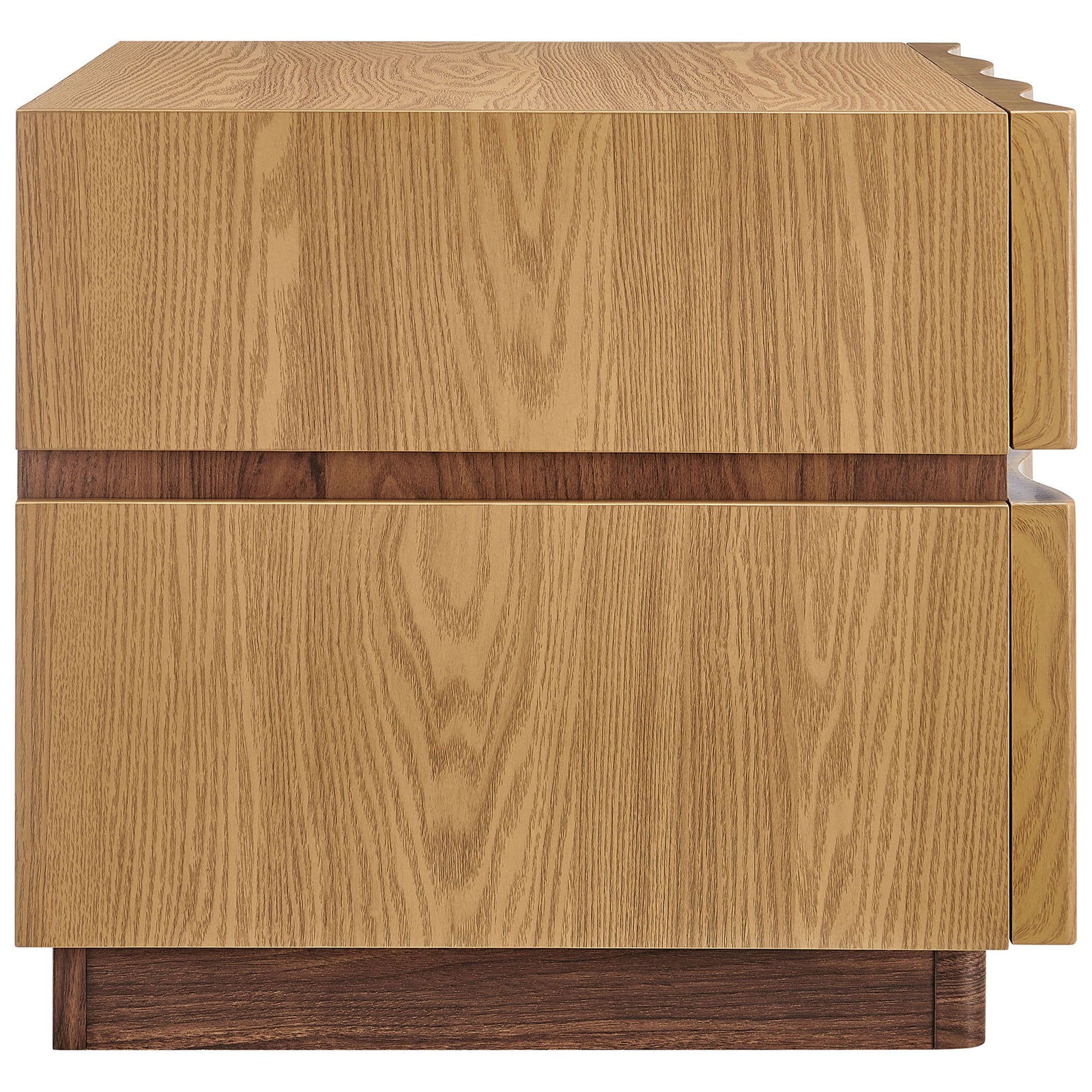 Sleek Isola nightstand side profile showcasing light oak grain and smooth, minimalist paneling || MOD-7243-LOA-WAL || side_studio
