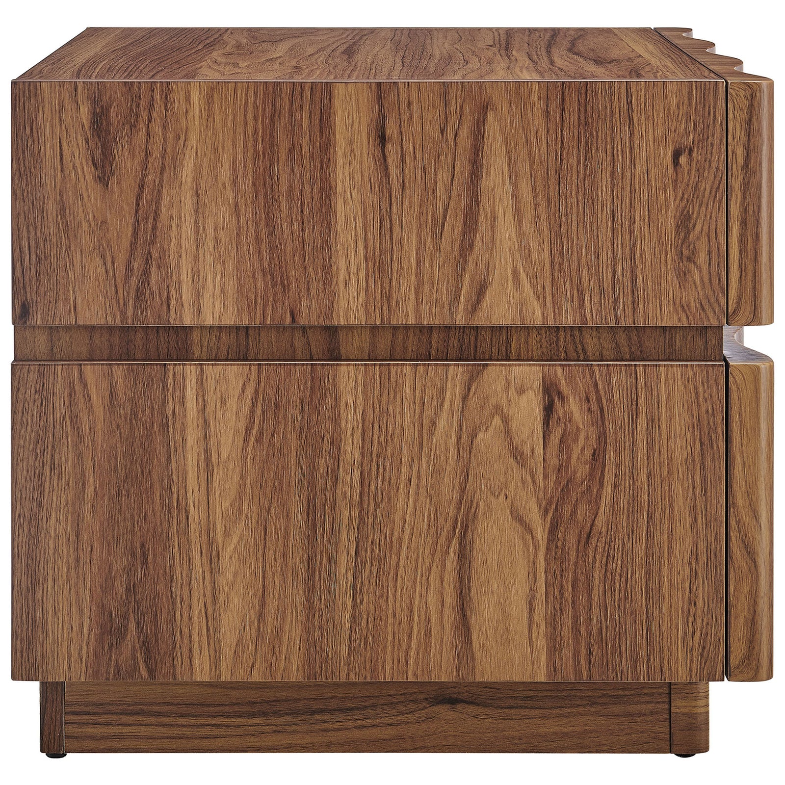 Smooth walnut panels emphasize the clean, modern silhouette of this nightstand || MOD-7243-WAL || side_studio