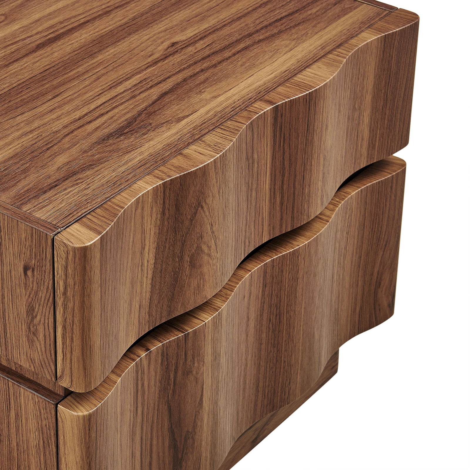 Sculpted wave drawer fronts showcase the natural walnut wood grain in crisp detail || MOD-7243-WAL || detail_studio