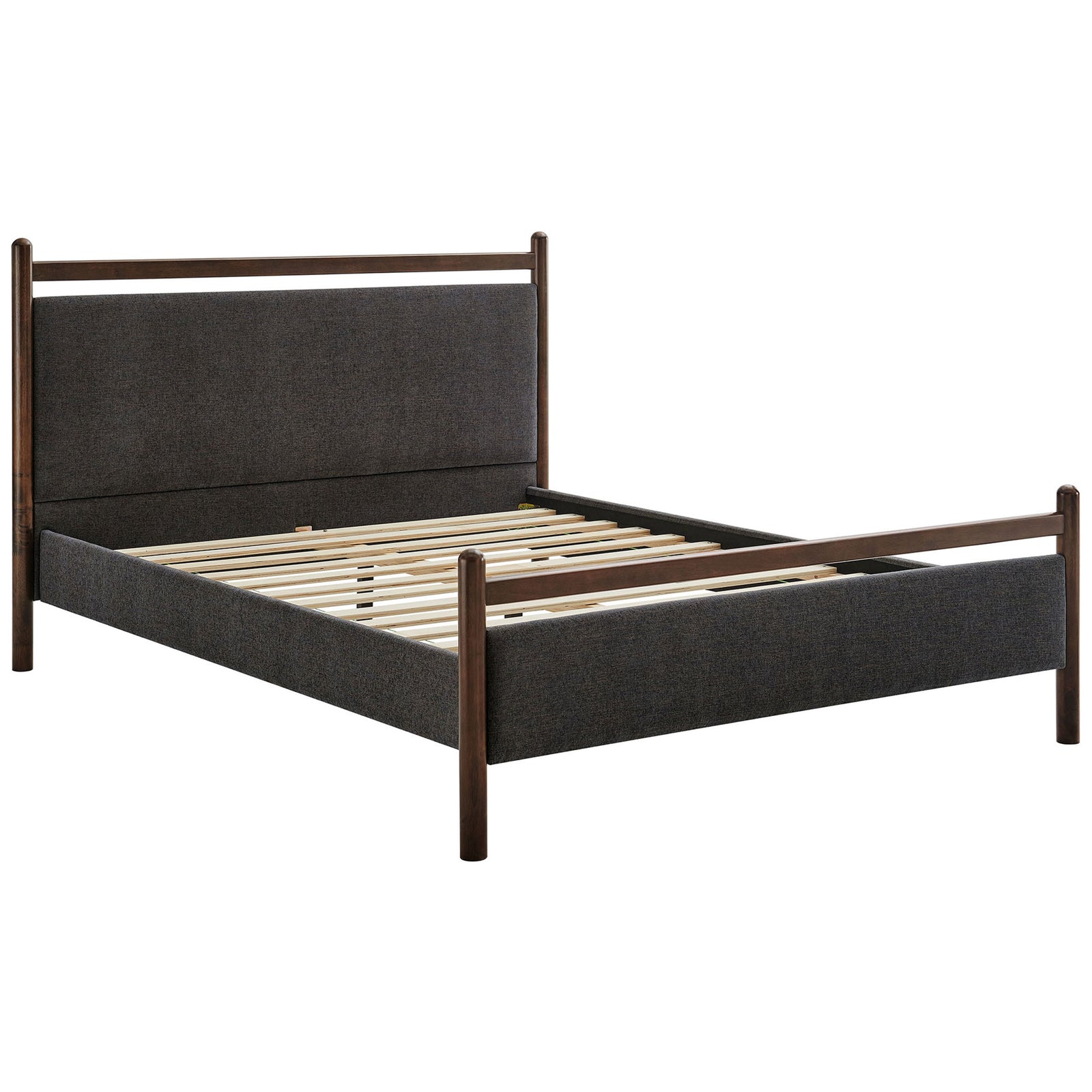 Solid wood frame with heathered dark gray headboard and footboard, plus sturdy slat support || MOD-7248-WEN-HDG || front_angle_studio