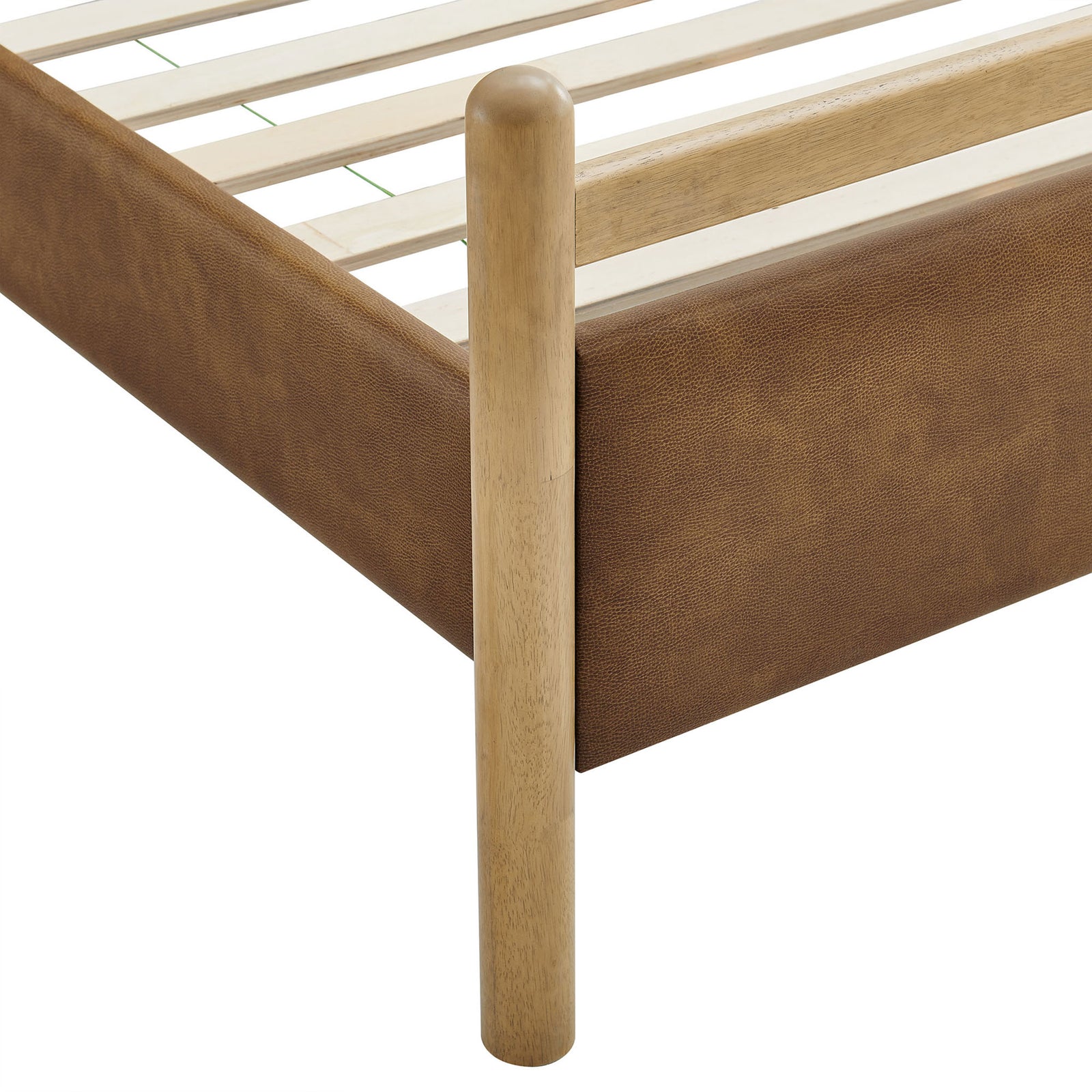 Rounded solid wood post meets finely upholstered footboard for a refined, durable finish || MOD-7249-LOA-CYN || leg_studio