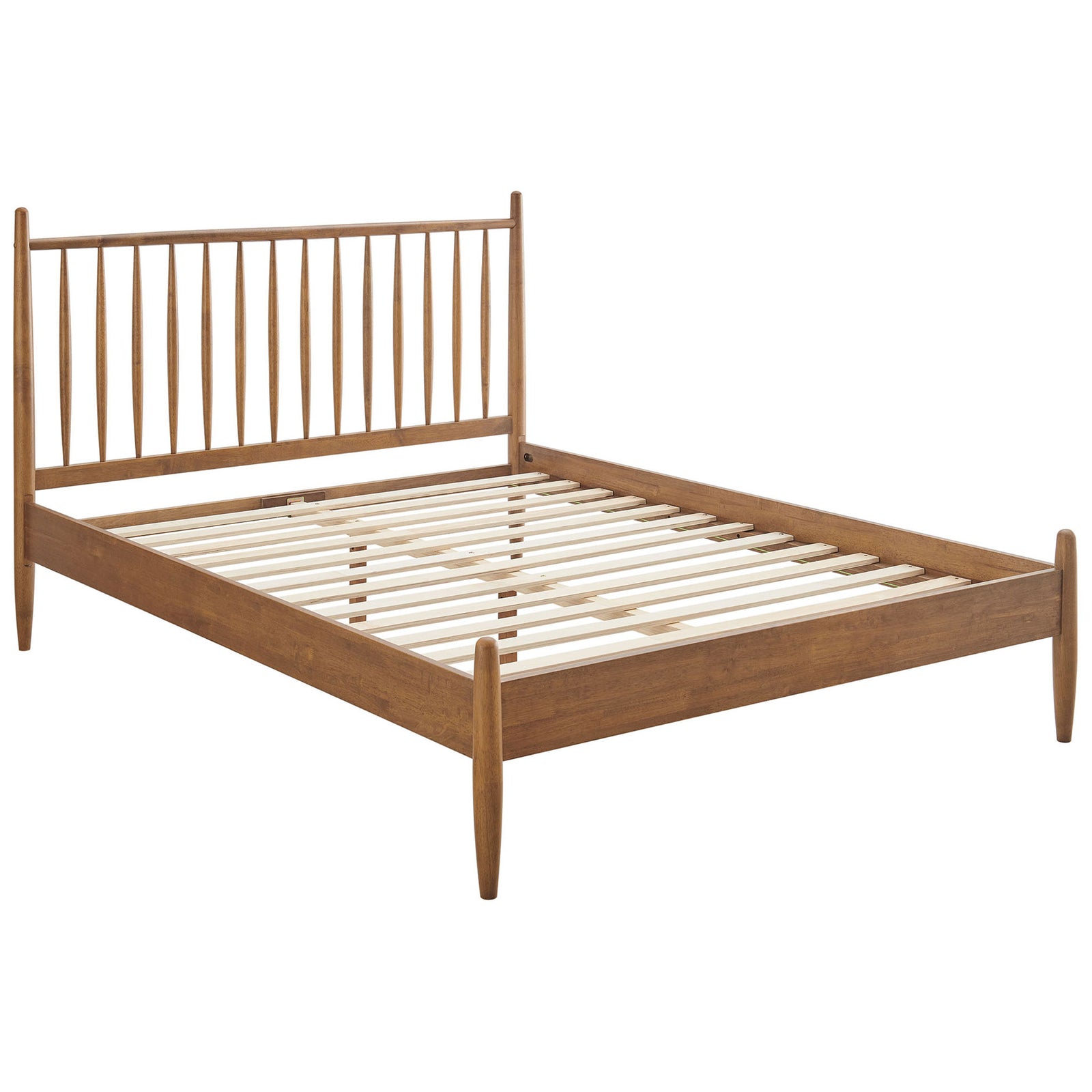 Open spindle headboard and sturdy wood slat base deliver airy style and reliable support. || MOD-7303-WAL || front_angle_studio