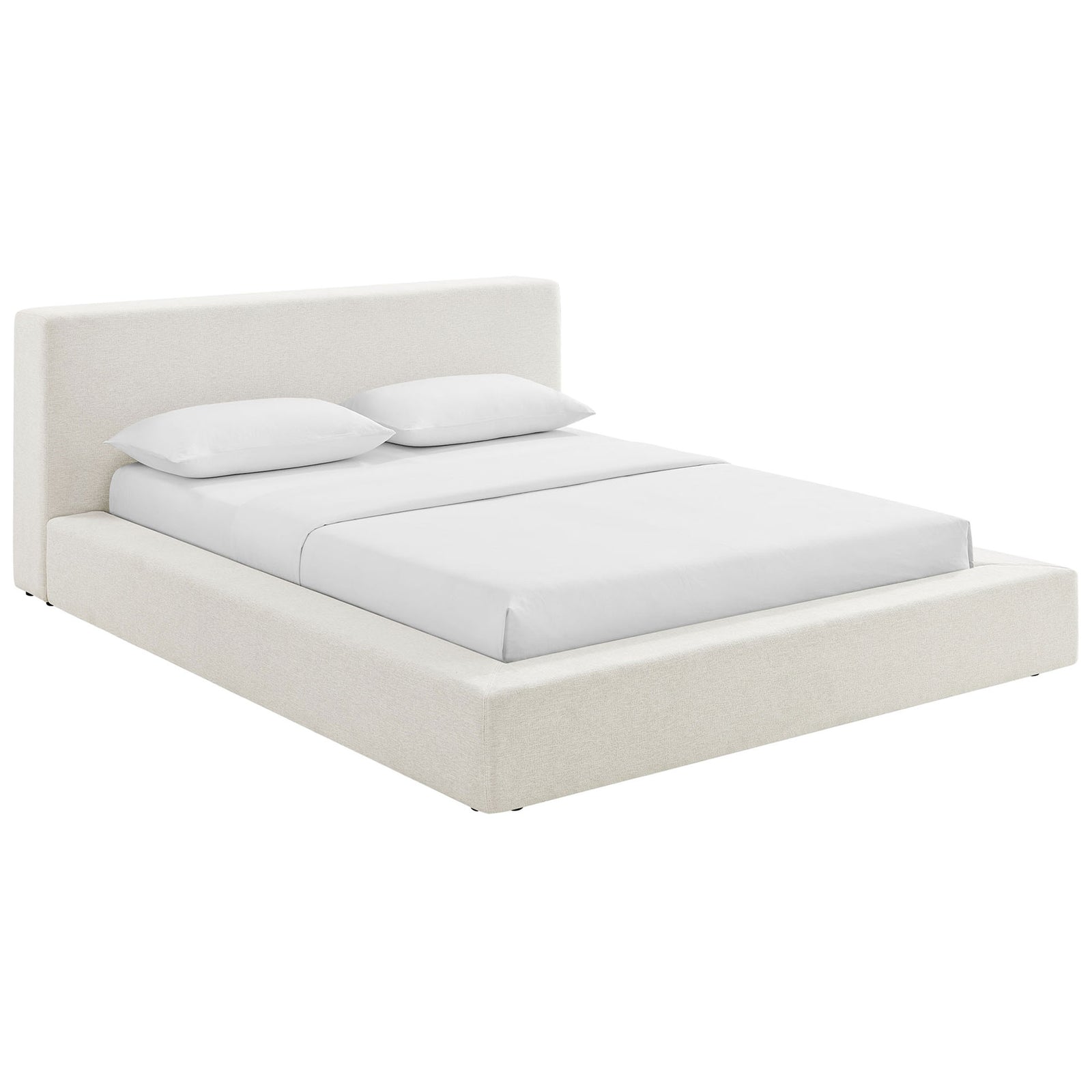 Low-profile upholstered bed with padded bumper rails and a clean, seamless silhouette || MOD-7305-HEI || front_angle_studio