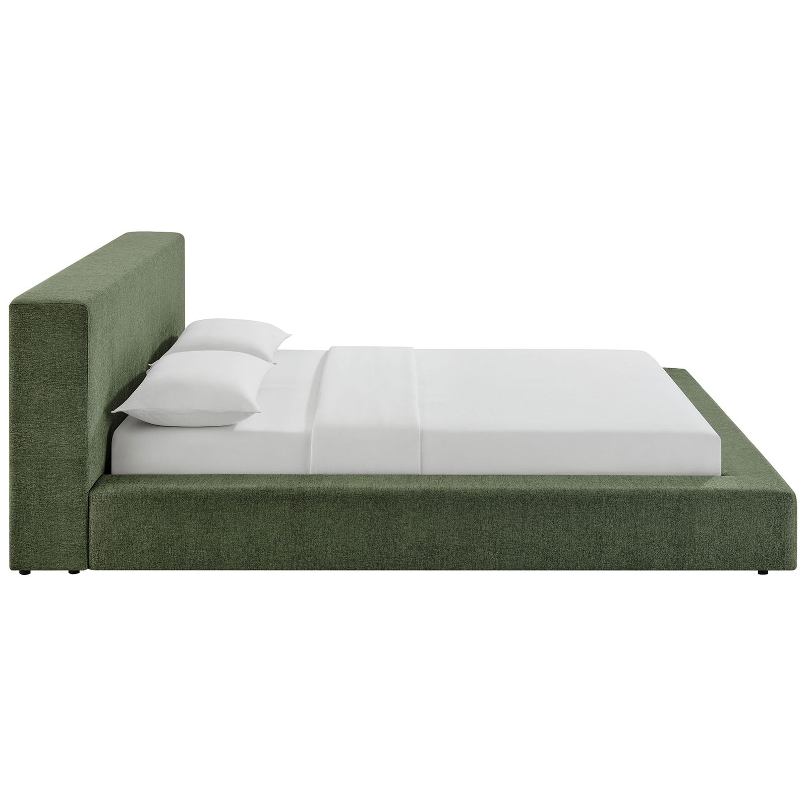 Streamlined floor-hugging silhouette with rounded corners and soft chenille upholstery || MOD-7307-EUC || side_studio