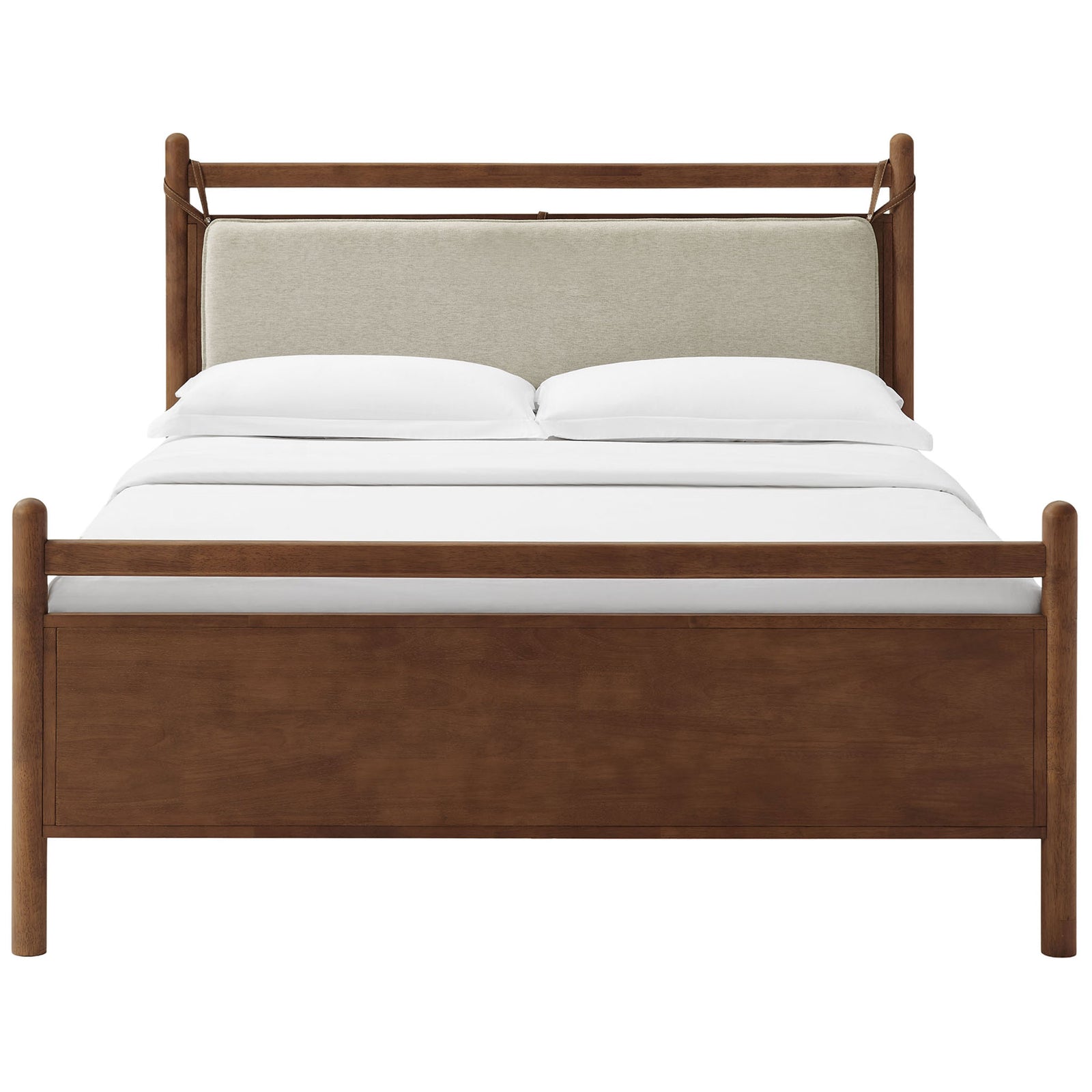 Walnut platform bed with low footboard and soft heathered headboard pillow || MOD-7313-WAL-HEI || front_studio
