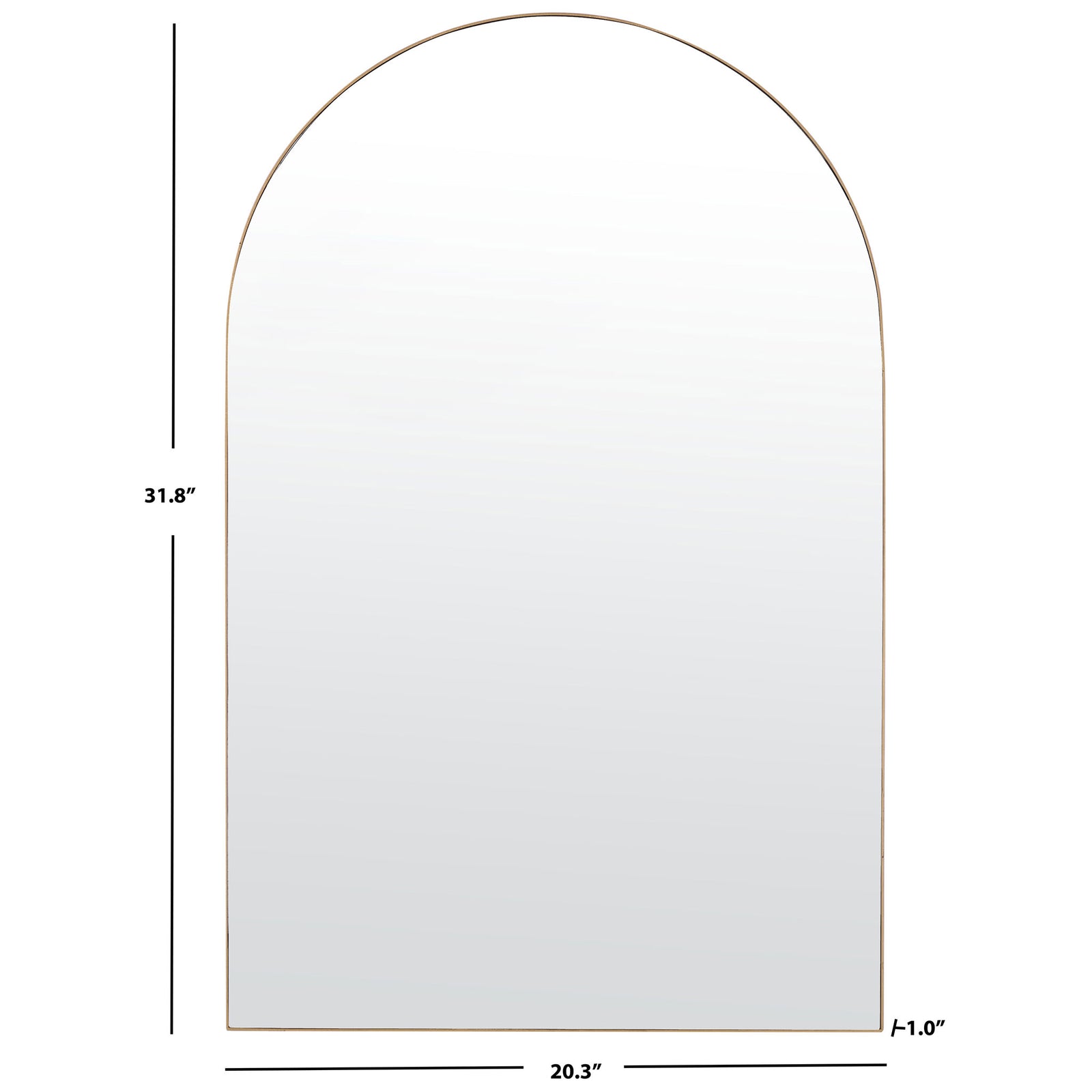 Arched mirror measures 20.3 inches wide by 31.8 inches high, with a 1-inch depth || MRR1055A || dimension_studio