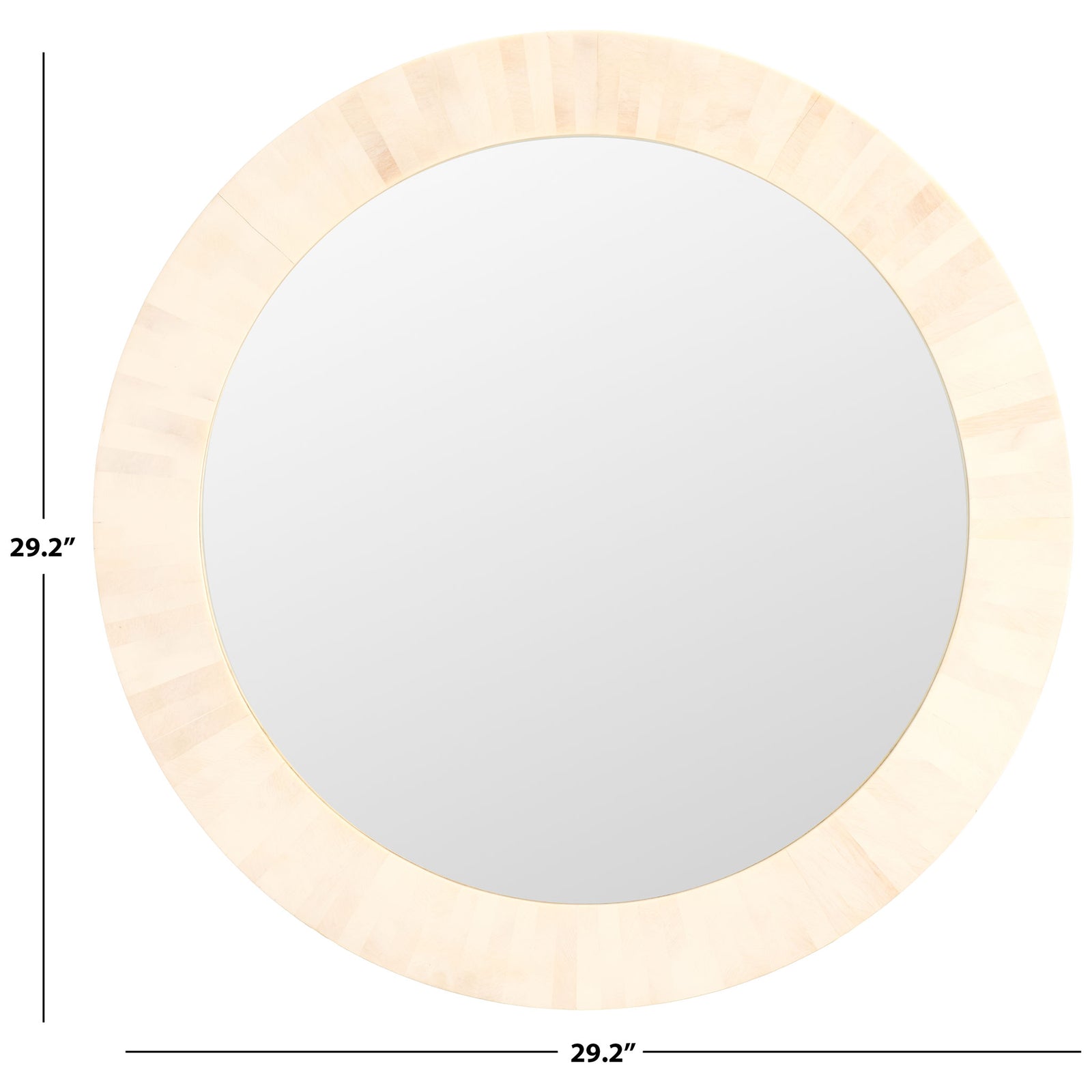 At 29.2 inches across, the round mirror pairs a generous reflective surface with a wide ivory frame. || MRR1501A || dimension_studio