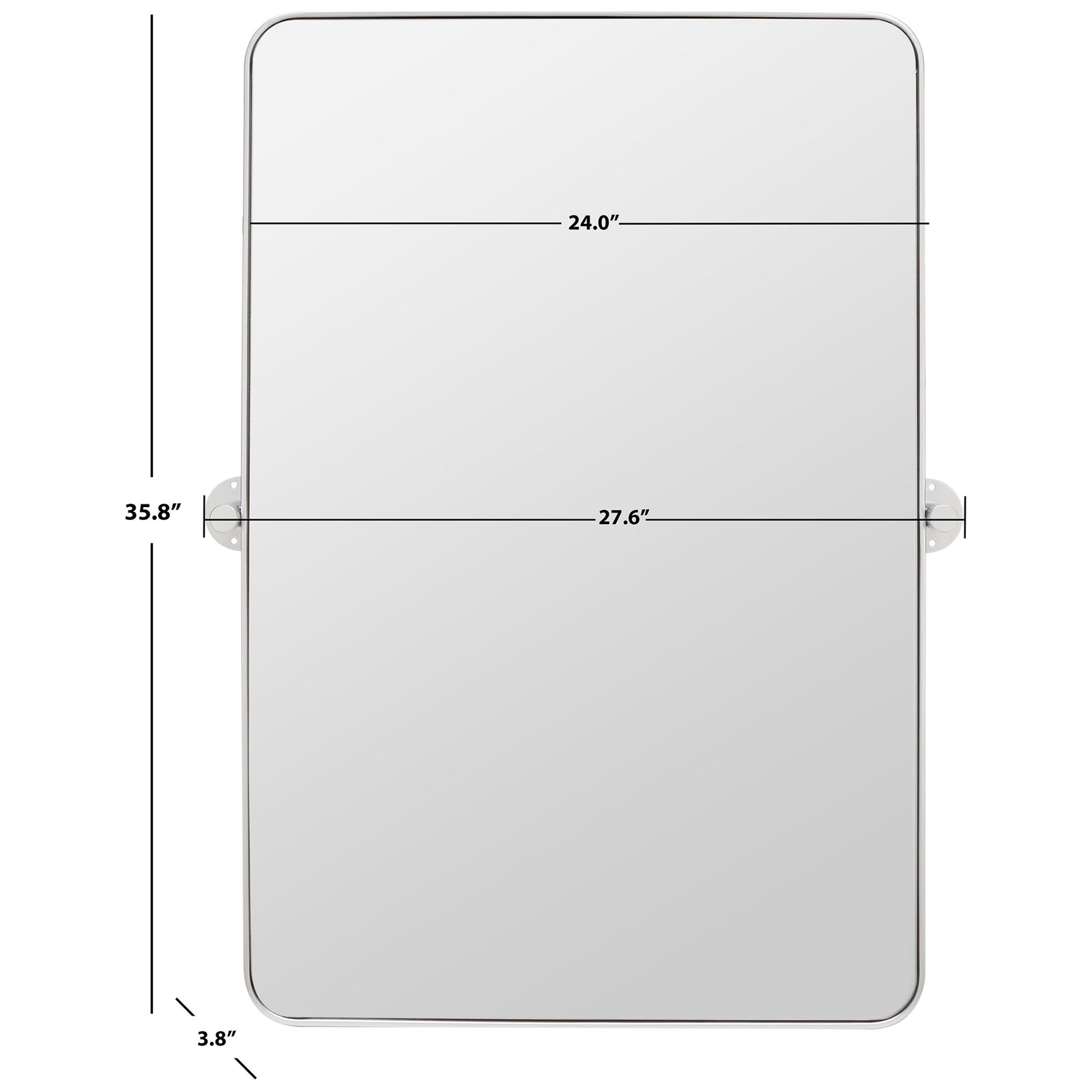 Silver-framed mirror has a 24-inch frame width, a 35.8-inch height, and a 3.8-inch mounting depth. || MRR2001B || dimension_studio
