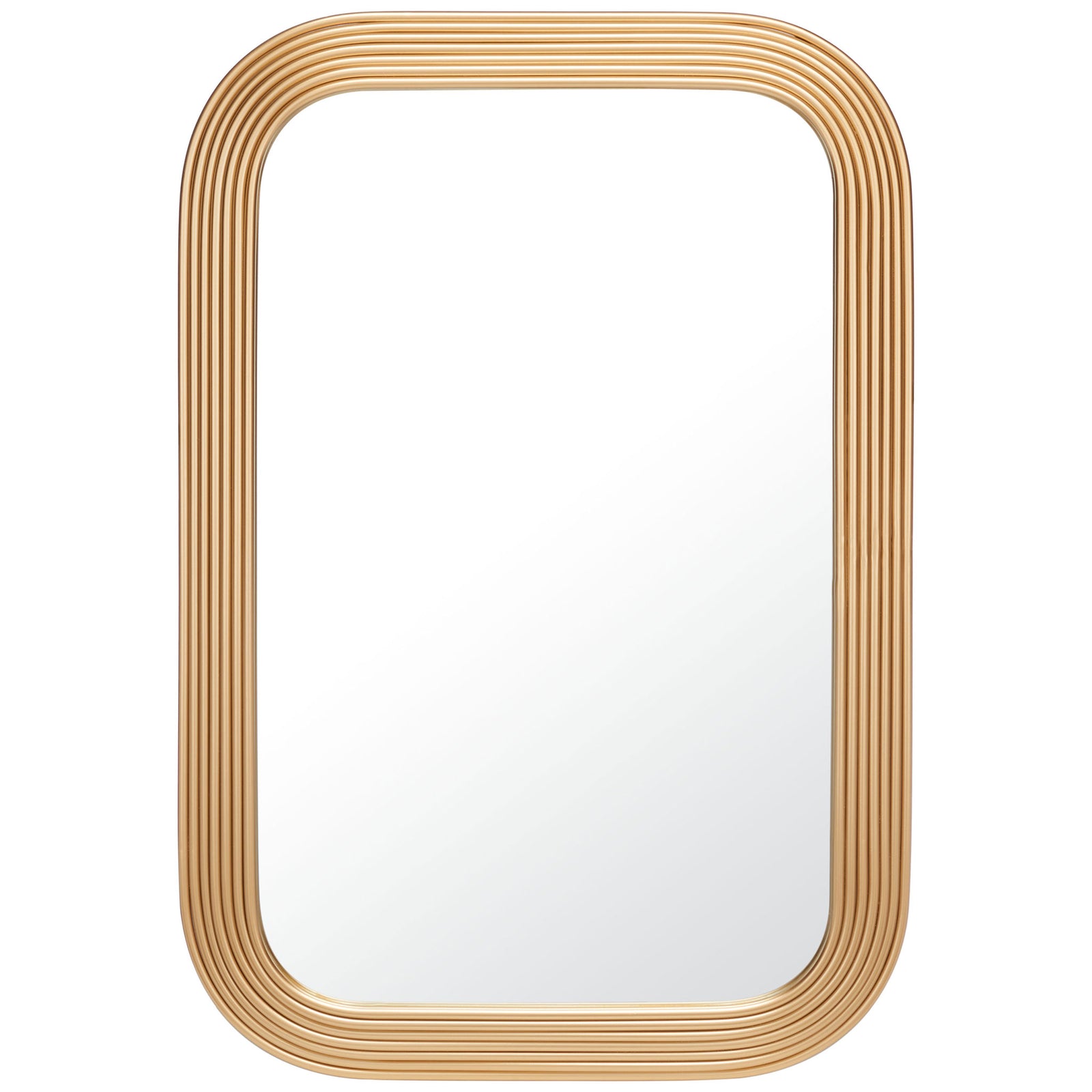 Rounded rectangular mirror with a warm, layered brass-toned metal frame || MRR2003C || front_studio