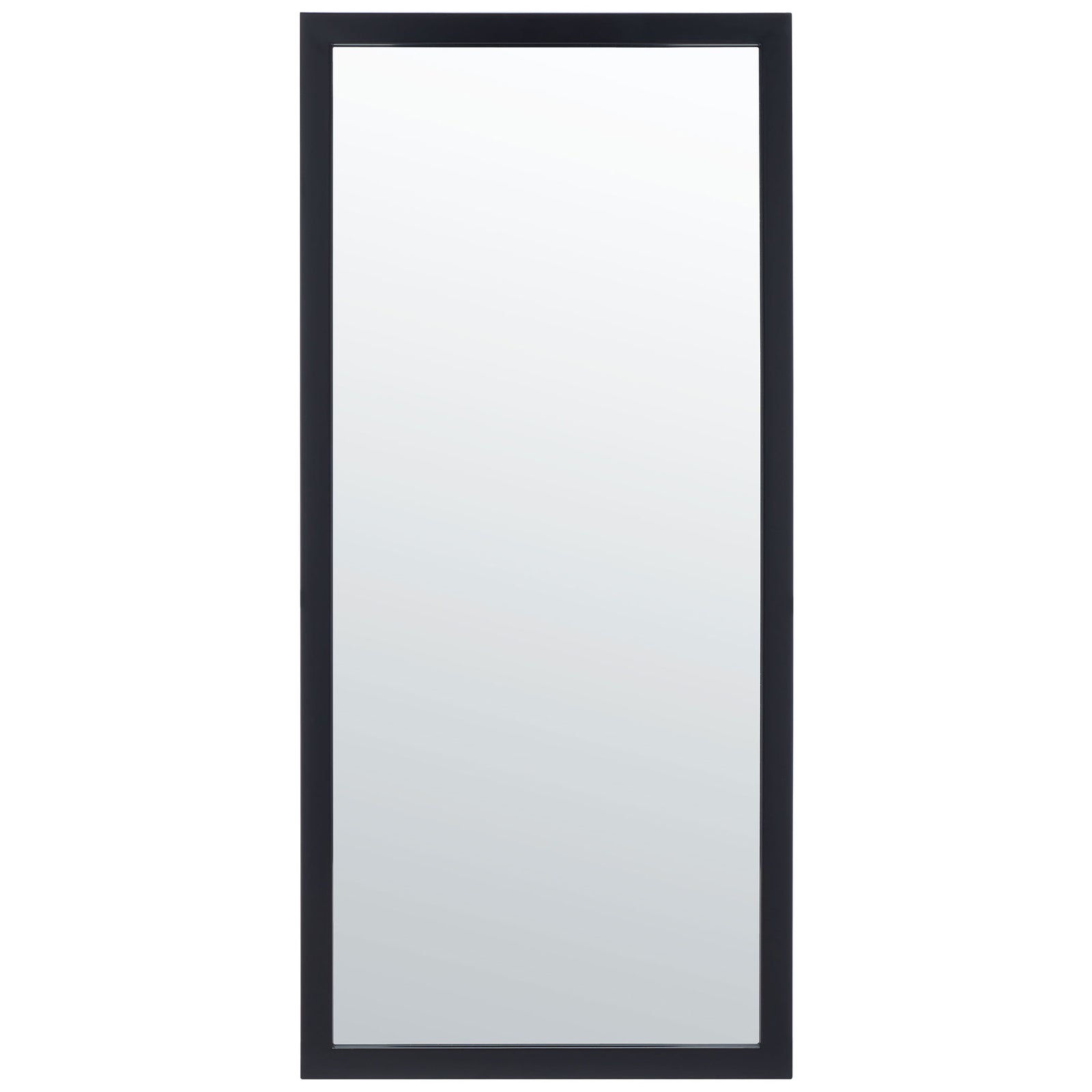 A tall rectangular mirror pairs clear glass with a sleek black metal frame. || MRR2005C || front_studio