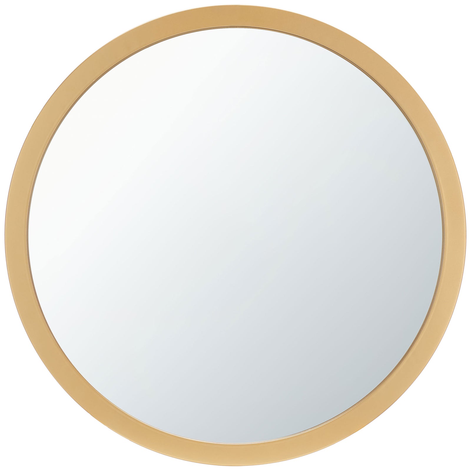 A generous circular mirror in a smooth brass-tone metal frame warms up any wall || MRR2006B || front_studio