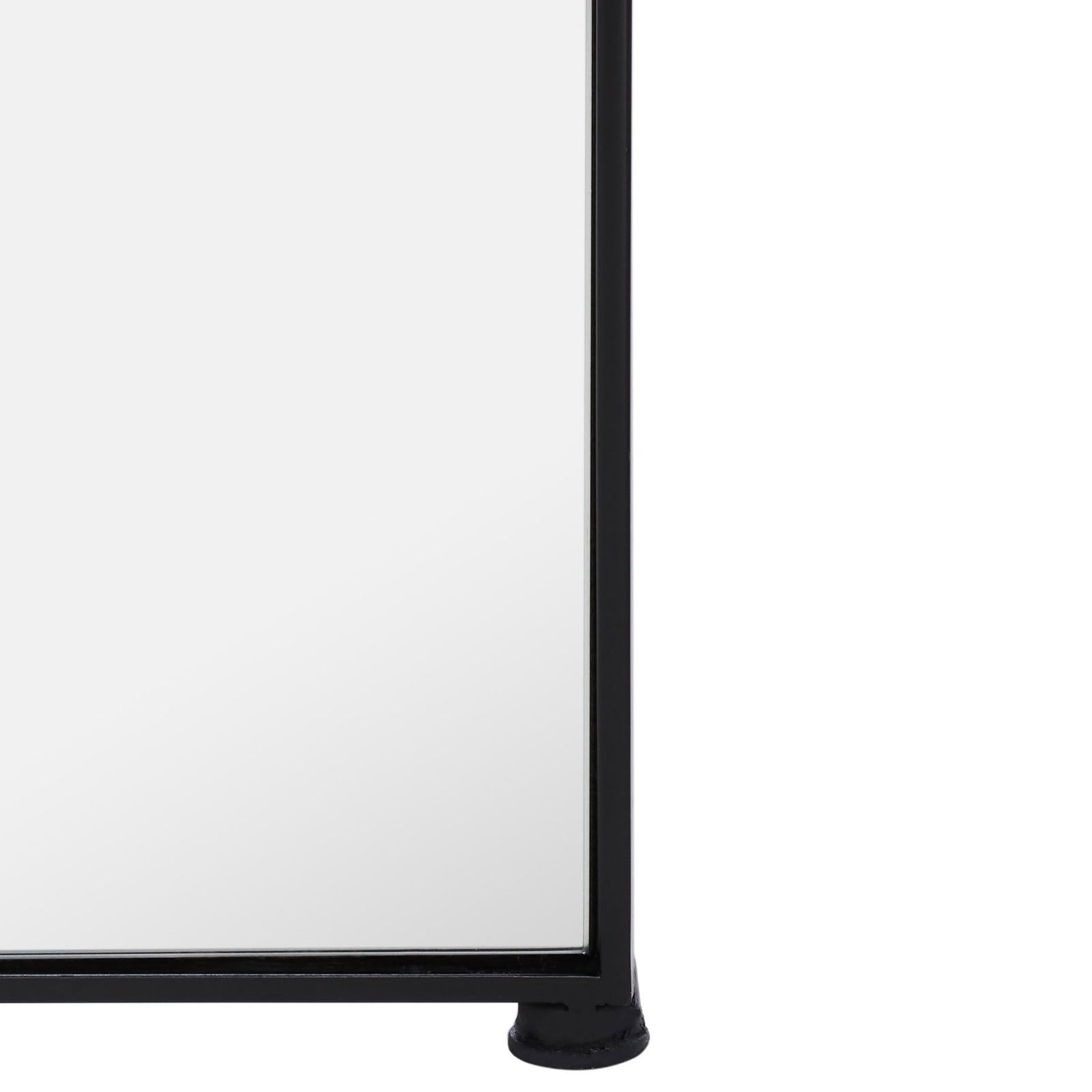 A rounded black foot steadies the slim metal frame of this full-length mirror || MRR2008C || leg_studio