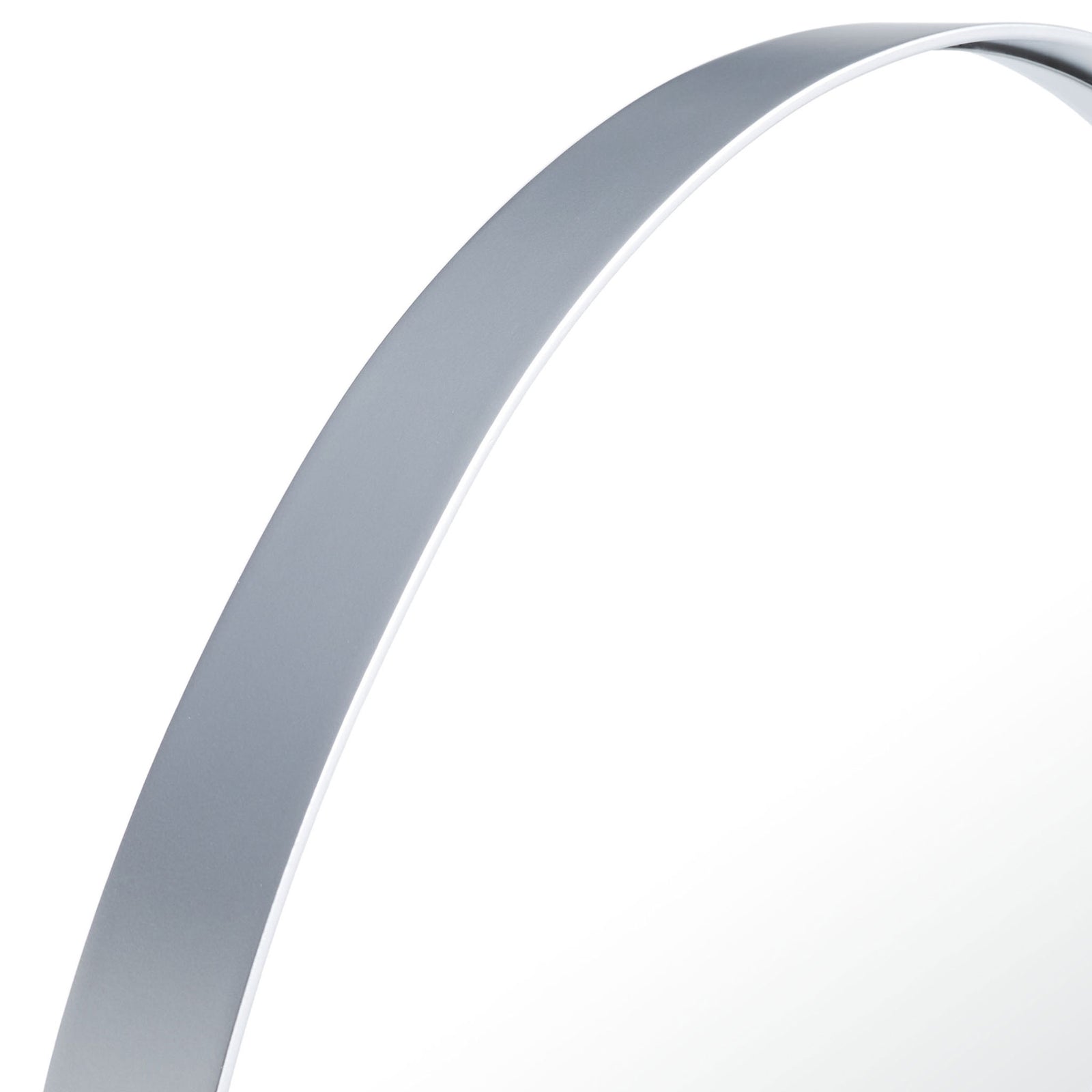 The silver metal frame follows the mirror's smooth arch with a refined metallic finish. || MRR2009D || detail_studio