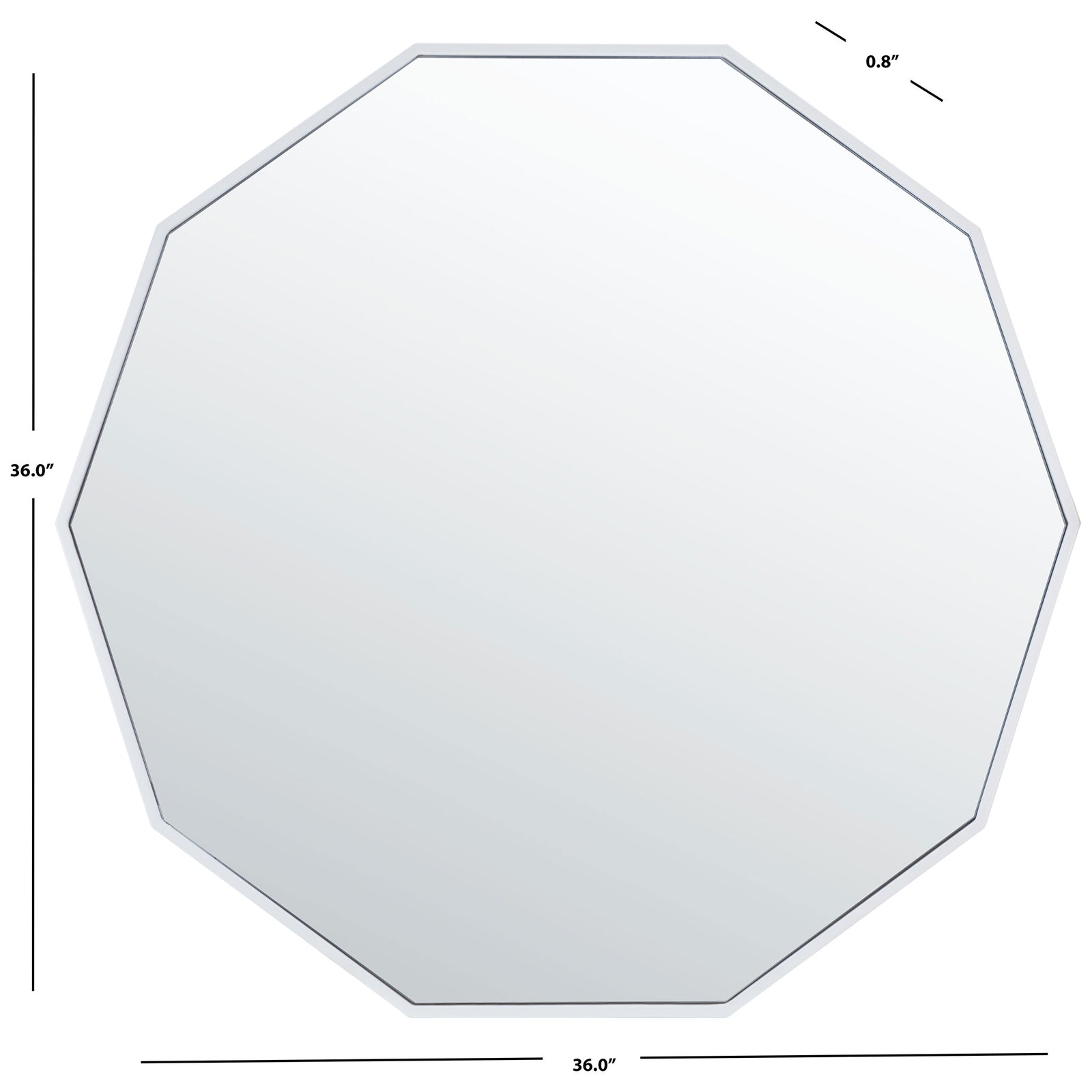 White-framed mirror measures 36 inches tall and wide with a slim 0.8-inch depth || MRR2010C || dimension_studio