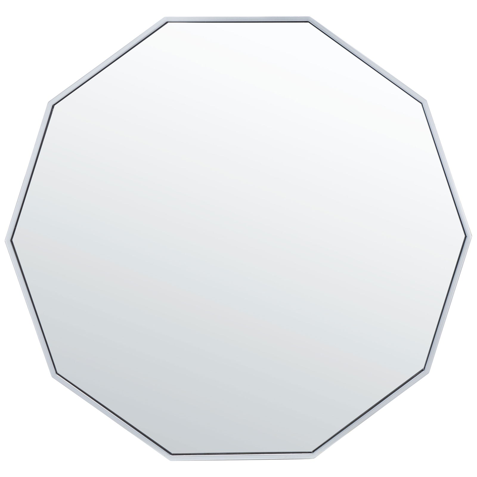 Expansive ten-sided mirror features a slender silver frame and modern geometric silhouette || MRR2010D || front_studio