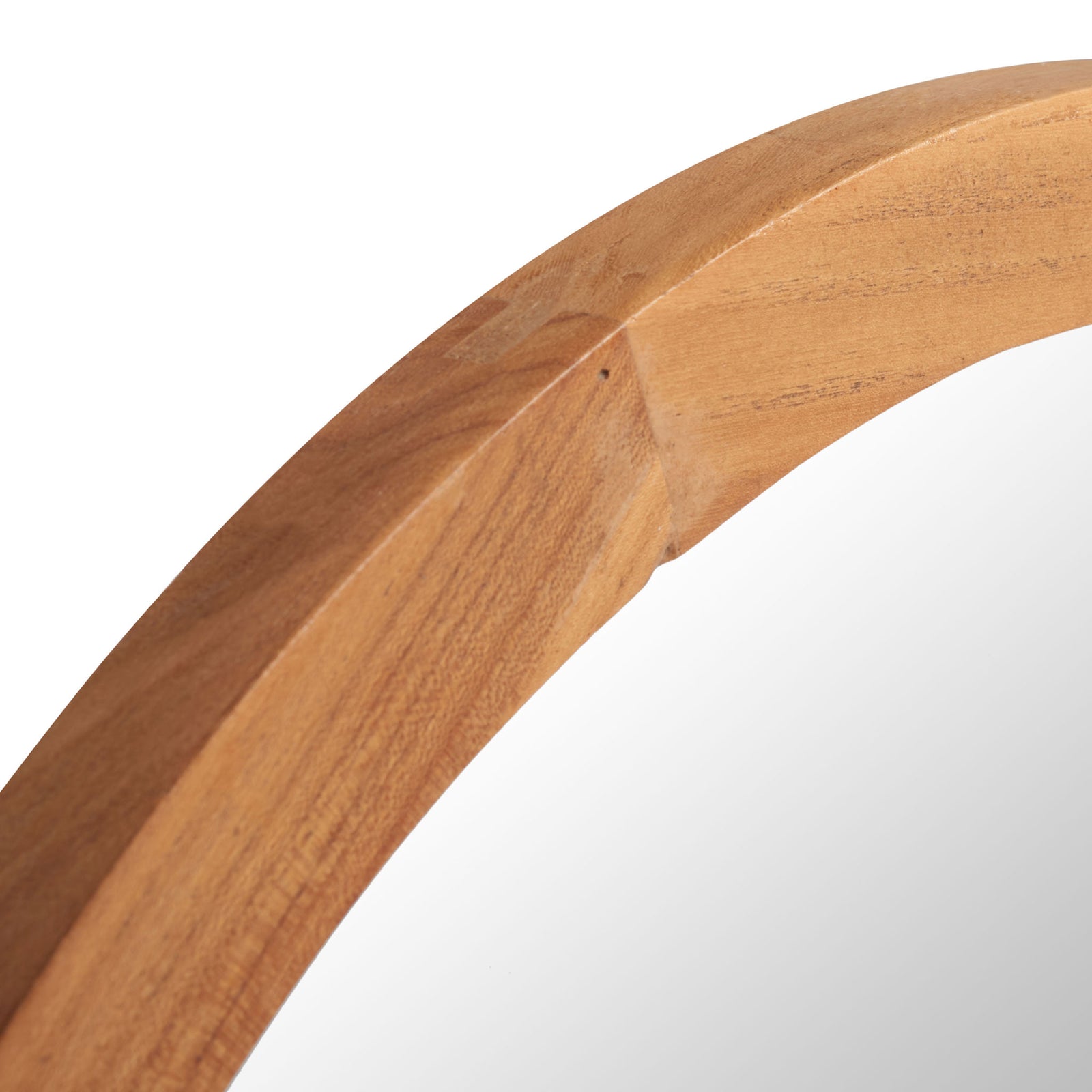 Warm natural wood grain runs through the mirror's gently curved frame. || MRR2014B || detail_studio