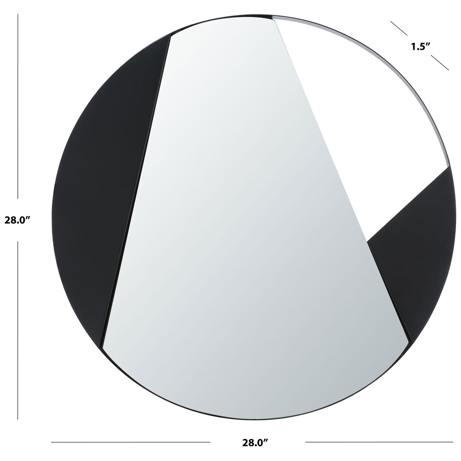This 28-inch round mirror balances reflective geometry with bold matte black accents. || MRR3039A || dimension_studio