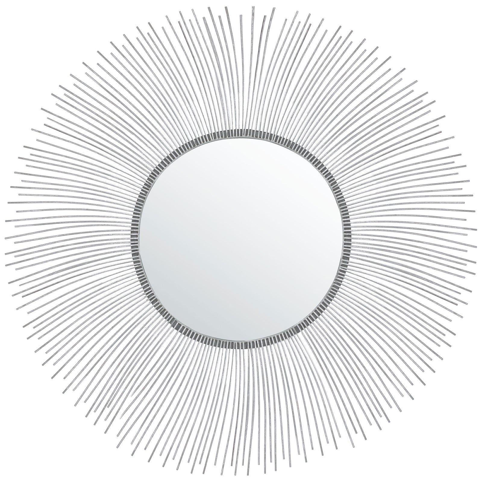 Round mirror ringed by slender silver rays creates a bold sunburst silhouette || MRR3045A || front_studio
