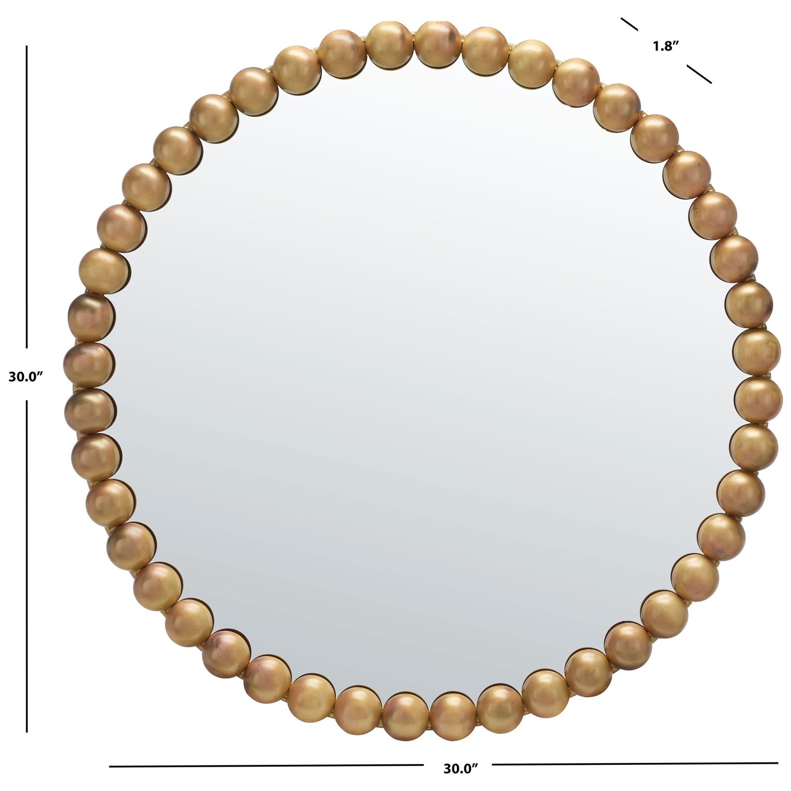 A 30-inch round mirror with a brass-finished beaded frame and a 1.8-inch depth || MRR3054A || dimension_studio