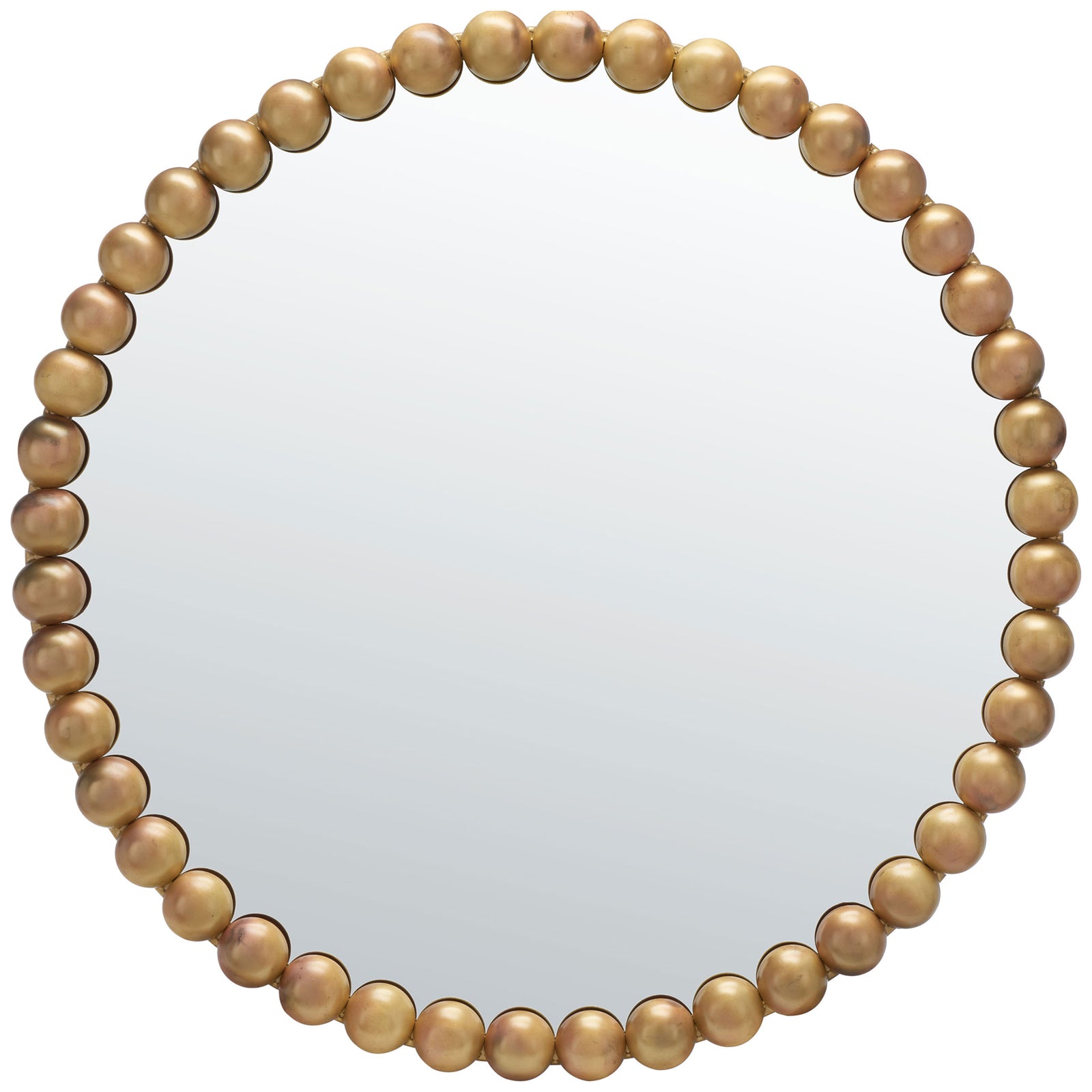 Round wall mirror with a distinctive border of brass-finished metal beads || MRR3054A || front_studio
