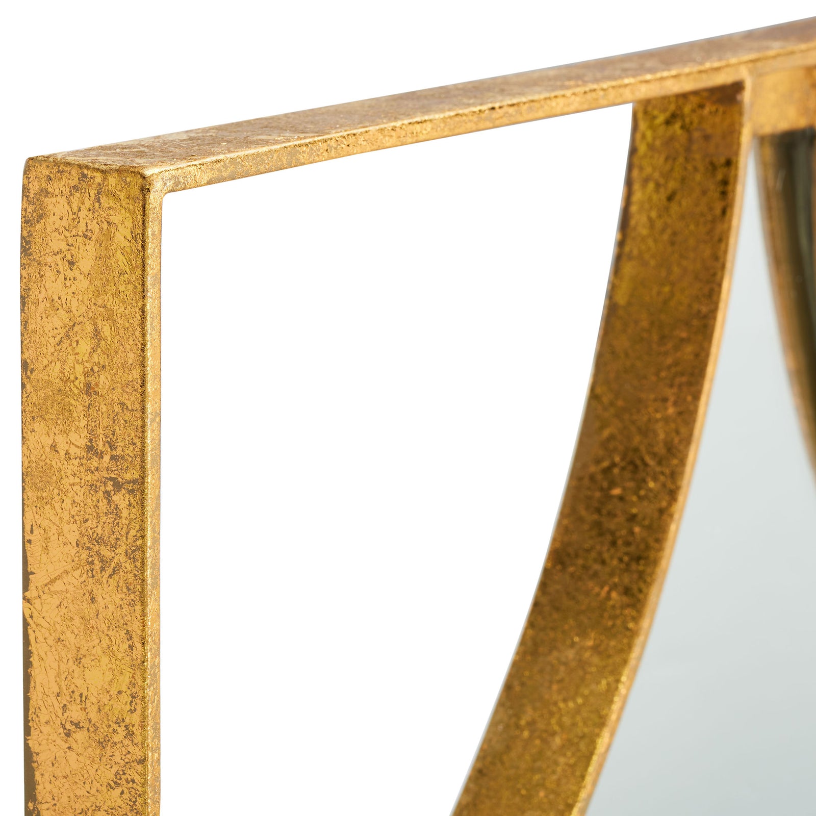 A textured gold finish highlights the mirror's slim rectangular border and sweeping curved trim || MRR3060A || detail_studio