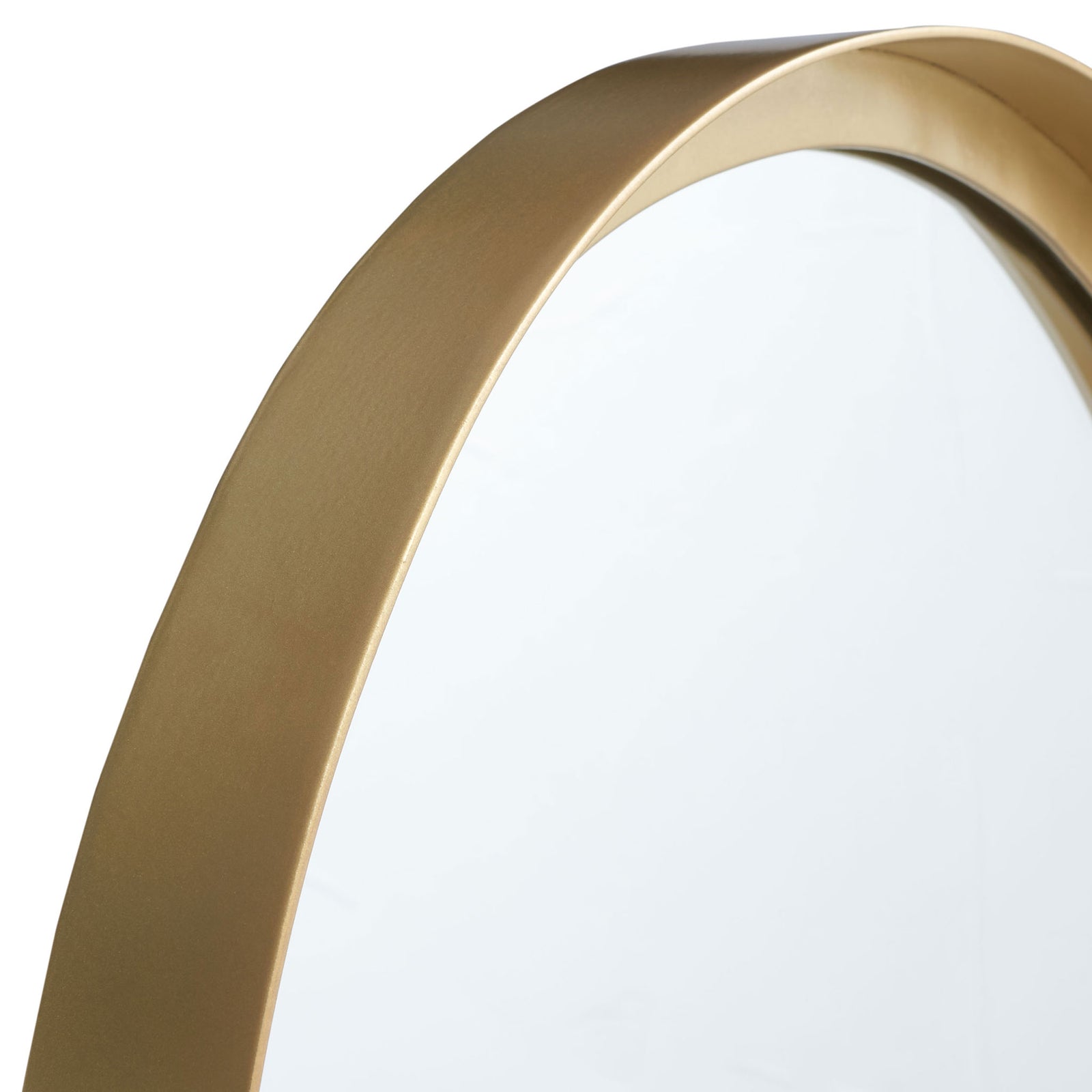 The curved metal frame has a warm brushed brass finish and a deep profile. || MRR3064A || detail_studio