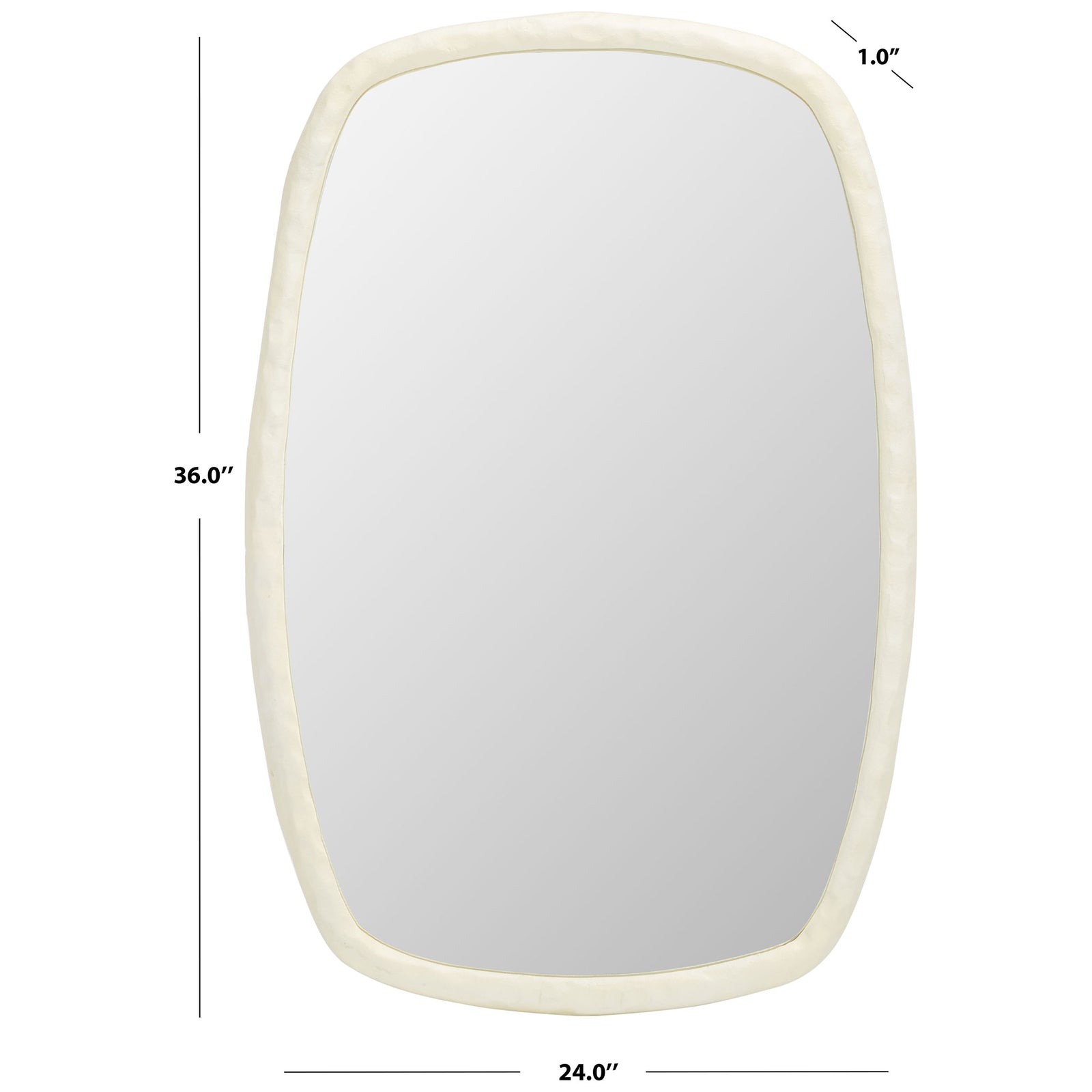 Ivory-framed mirror measures 24 inches wide, 36 inches tall, and 1 inch deep. || MRR3068A || dimension_studio