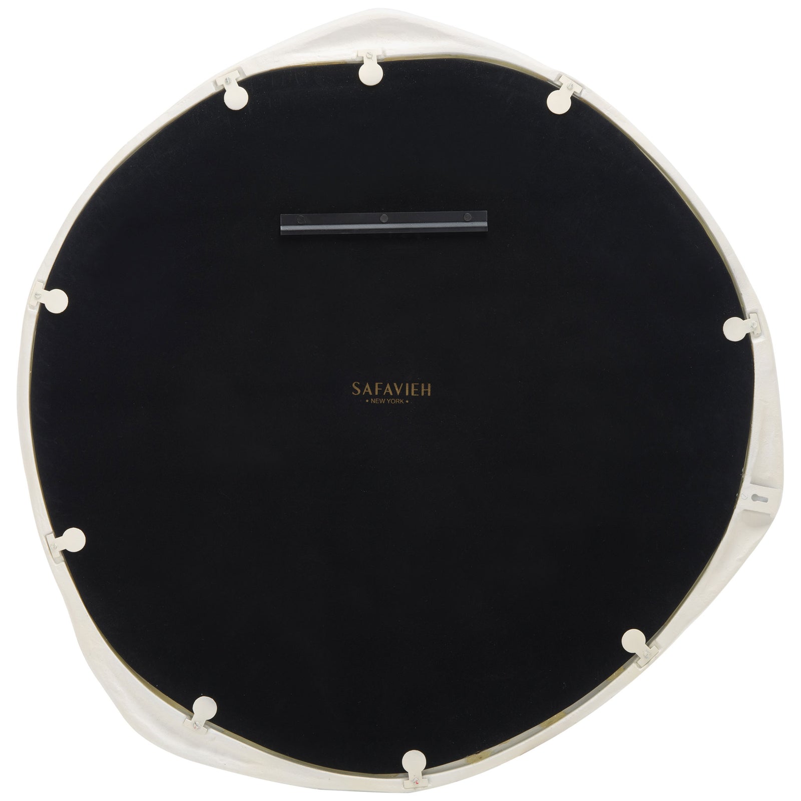 Ivory-framed mirror with a dark backing and wall-mounting rail || MRR3070A || back_studio