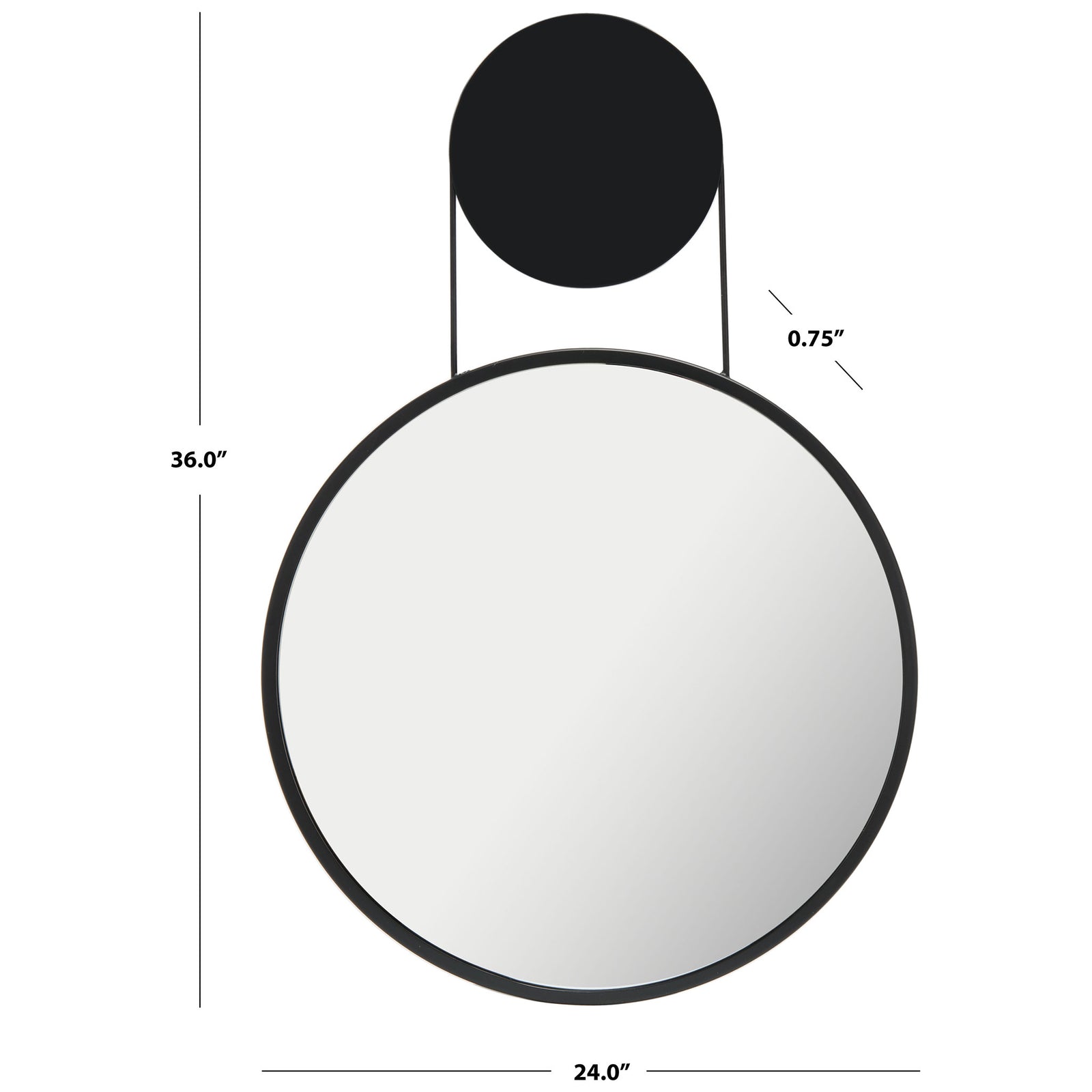 A 24-inch-wide round mirror with a circular accent creates a slim, 36-inch-tall silhouette. || MRR3071A || dimension_studio