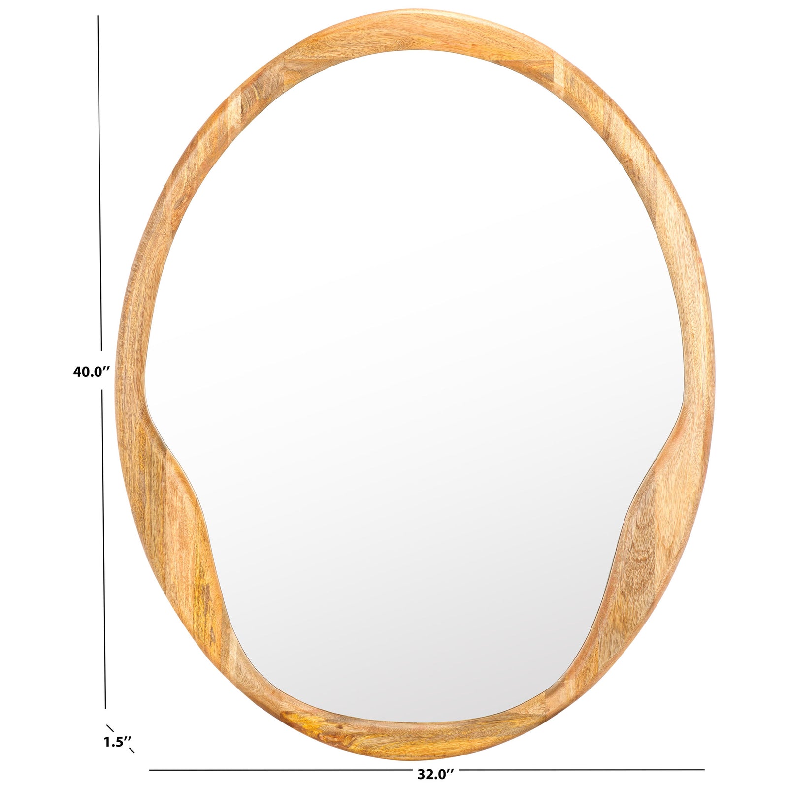 Natural mango wood mirror measures 32 inches wide, 40 inches tall, and 1.5 inches deep || MRR4003A || dimension_studio