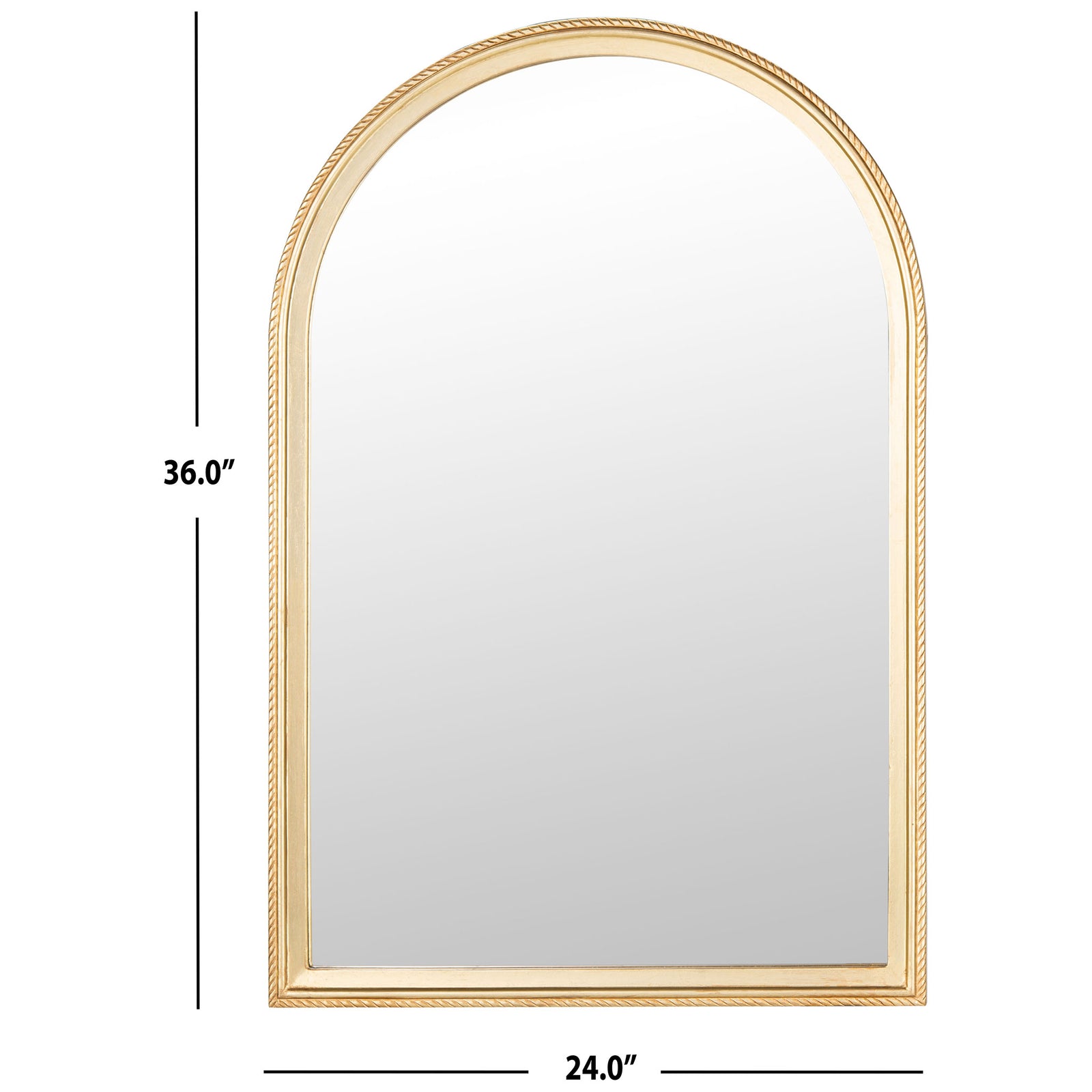 Arched gold mirror measures 24 inches wide by 36 inches high || MRR5004A || dimension_studio