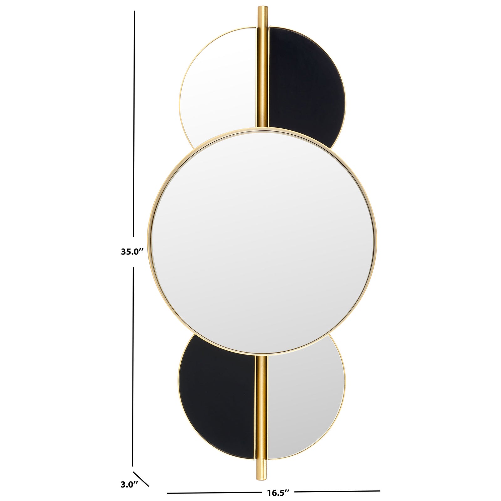 This gold, black, and white mirror measures 35 inches high, 16.5 inches wide, and 3 inches deep || MRR8003A || dimension_studio