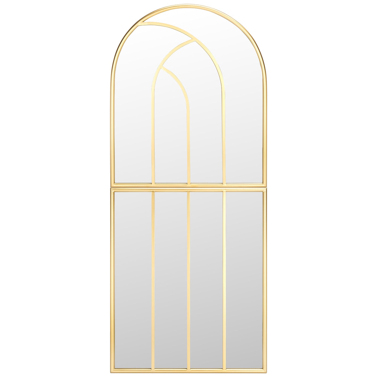 Tall arched gold mirror features layered curves and slender vertical dividers || MRR8006A || front_studio