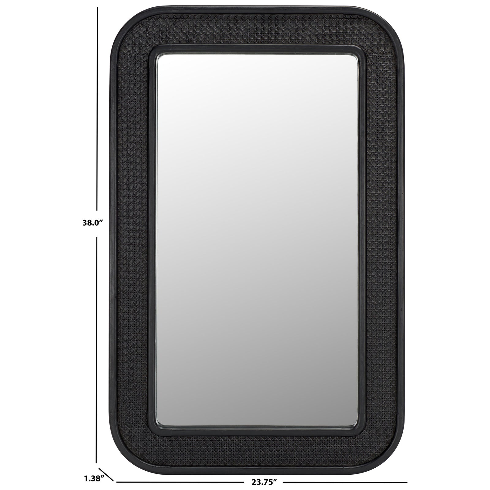 The rounded black mirror measures 23.75 inches wide and 38 inches high || MRR9000B || dimension_studio