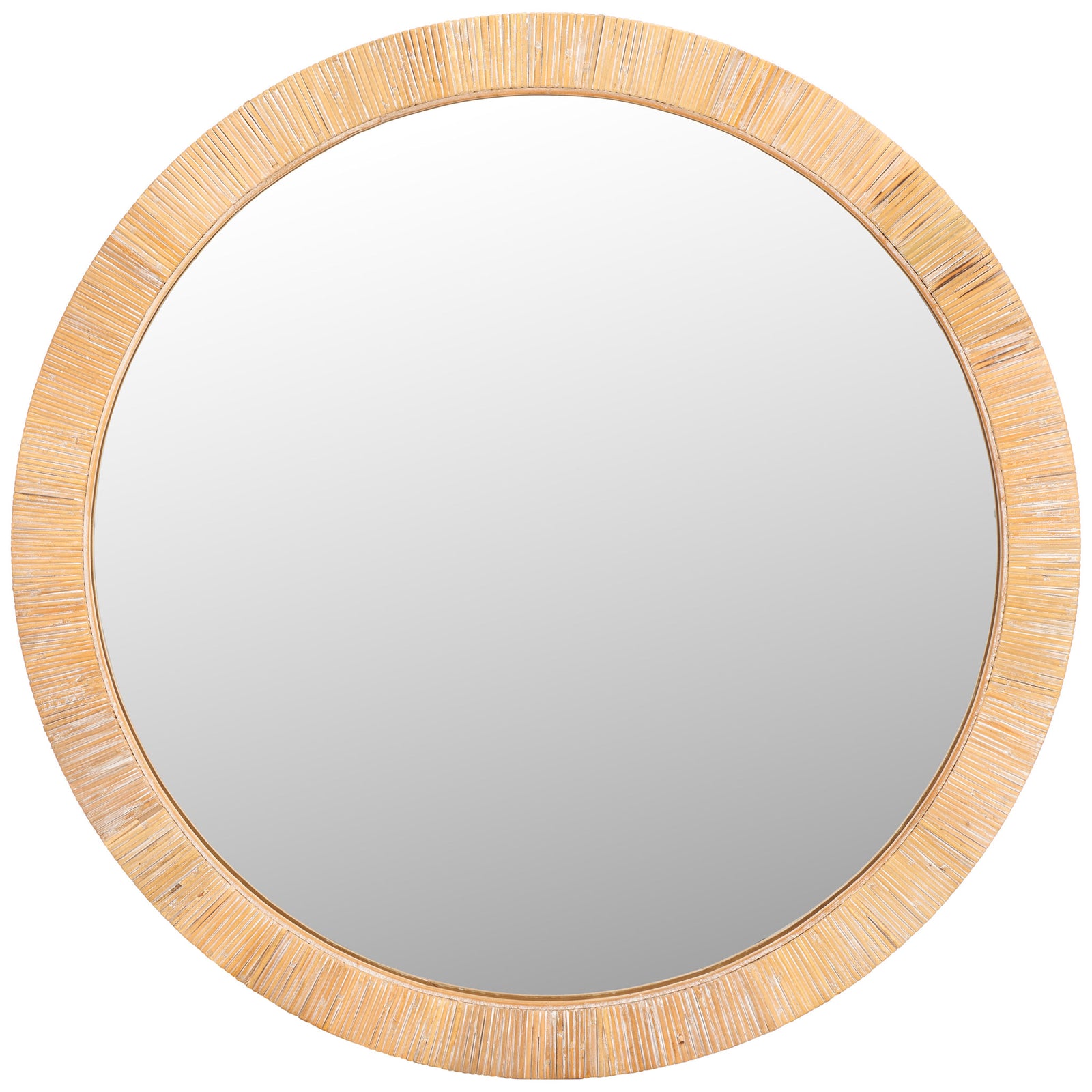 A natural wood and vine frame brings organic texture to this simple round mirror. || MRR9001A || front_studio