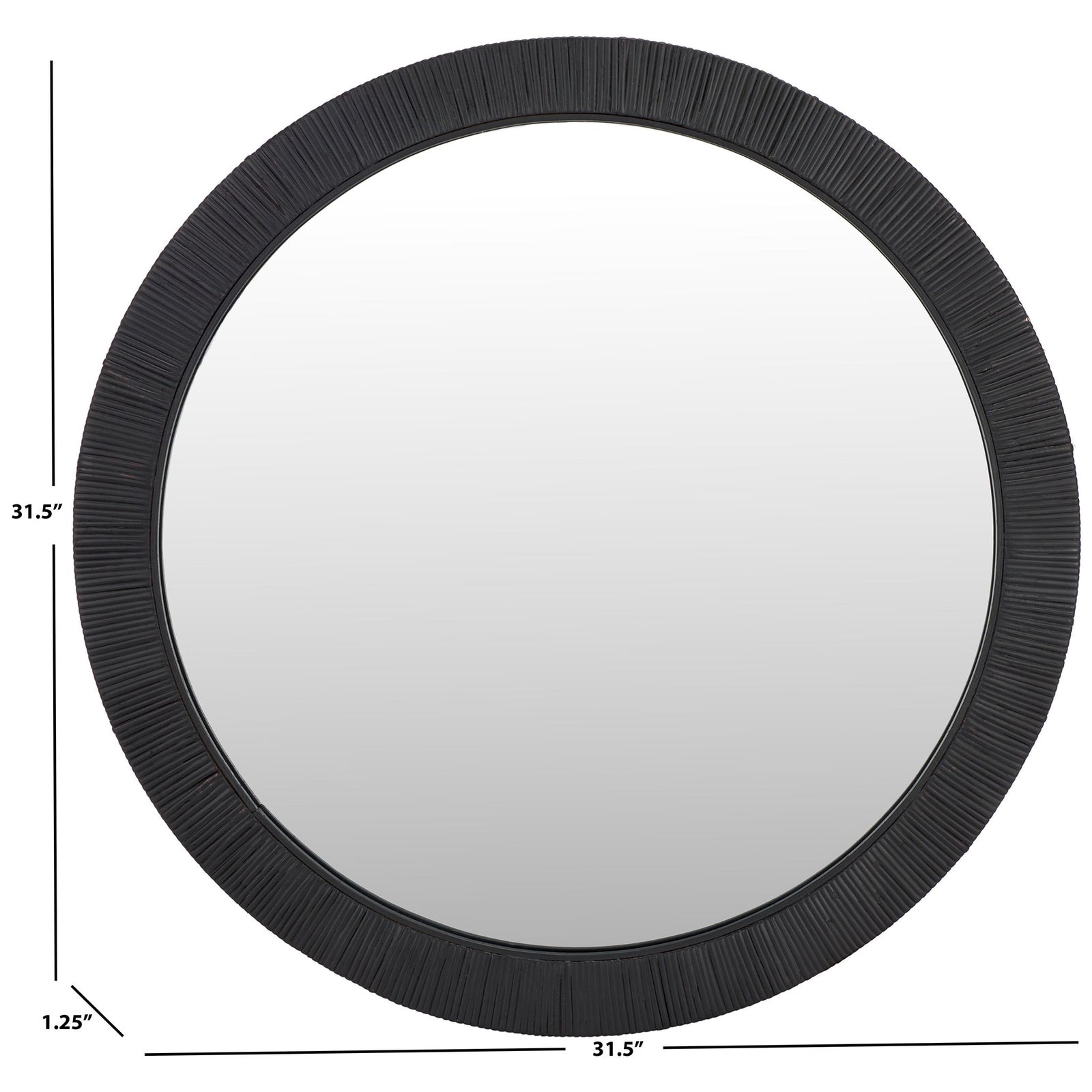 At 31.5 inches across and 1.25 inches deep, this round mirror makes a generous wall accent. || MRR9002A || dimension_studio