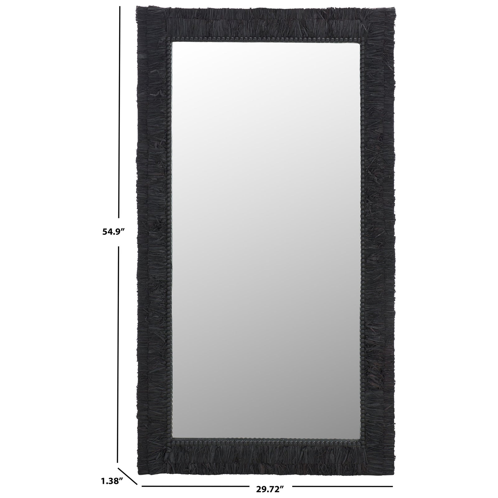 The textured black mirror measures 29.72 inches wide, 54.9 inches high, and 1.38 inches deep. || MRR9003B || dimension_studio