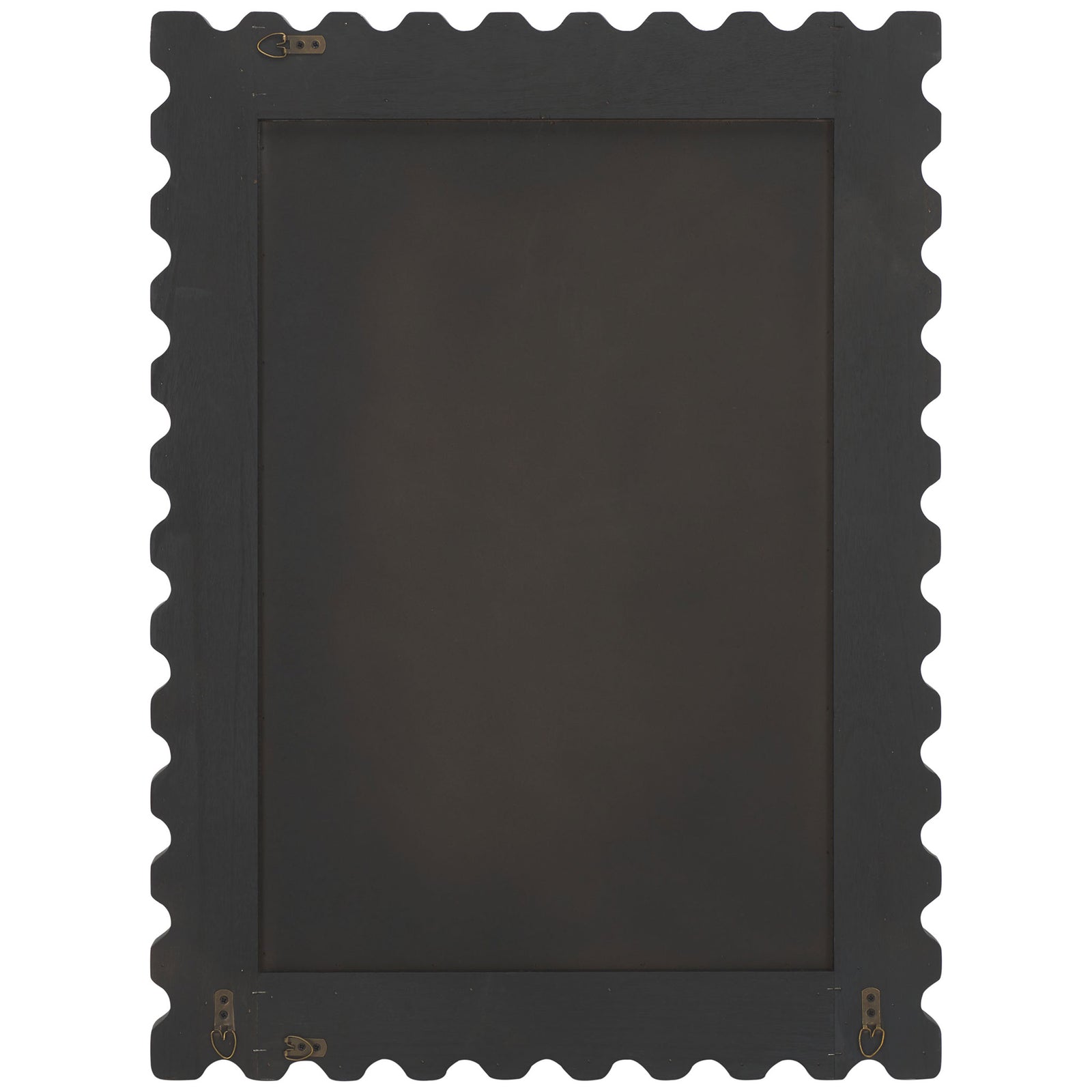 Scalloped black wood frame with a solid backing and metal hanging hardware || MRR9005A || back_studio