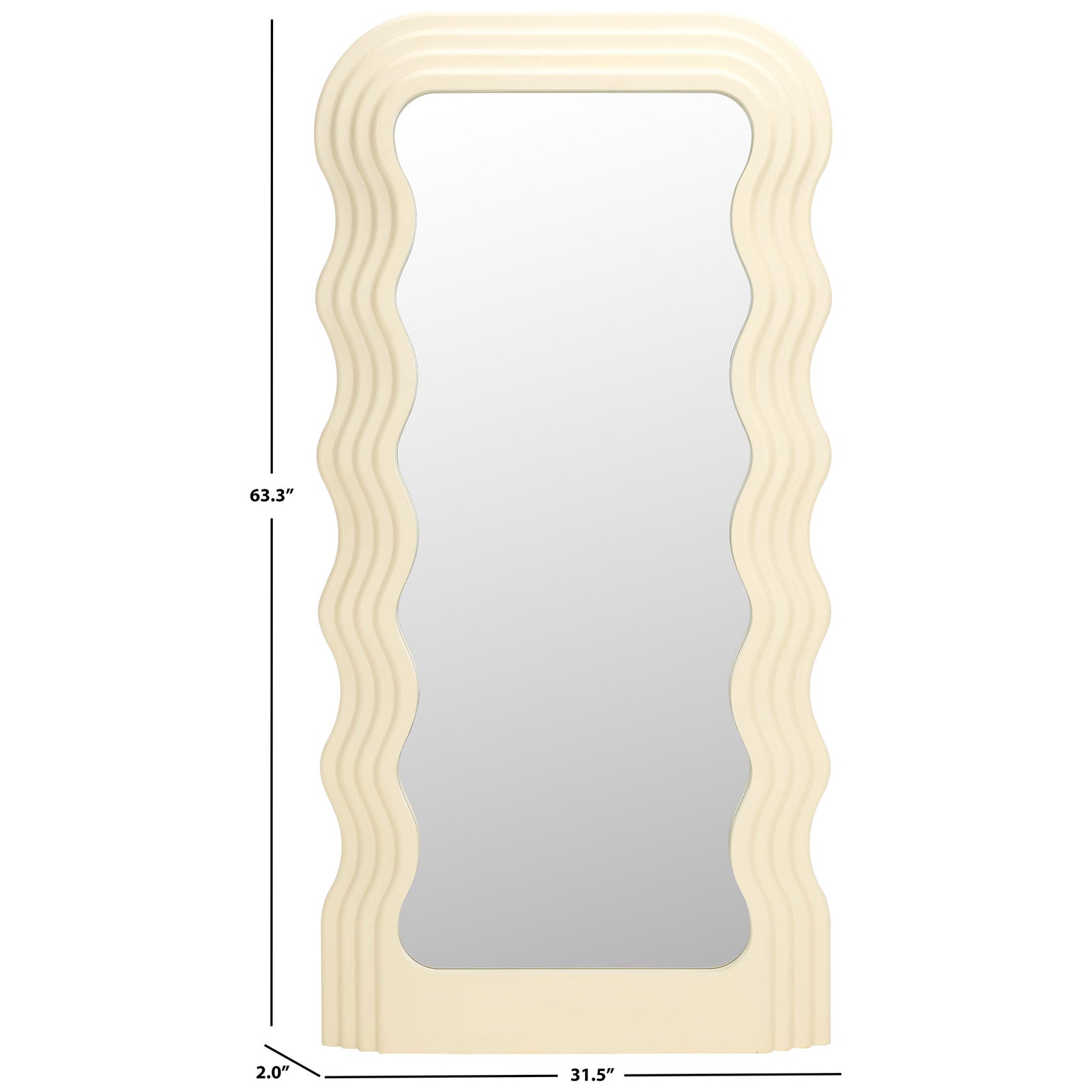 White wavy mirror measures 31.5 inches wide and 63.3 inches tall || MRR9006B || dimension_studio