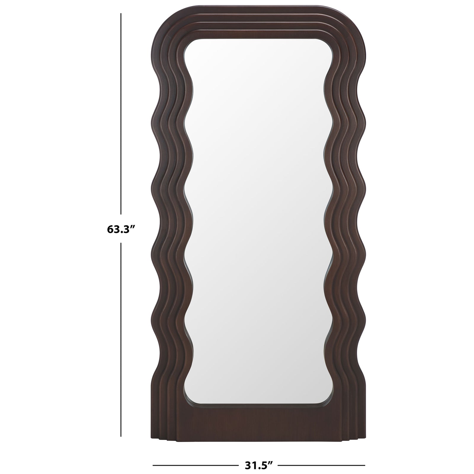 Walnut-finished mirror measures 31.5 inches wide and 63.3 inches tall || MRR9006C || dimension_studio