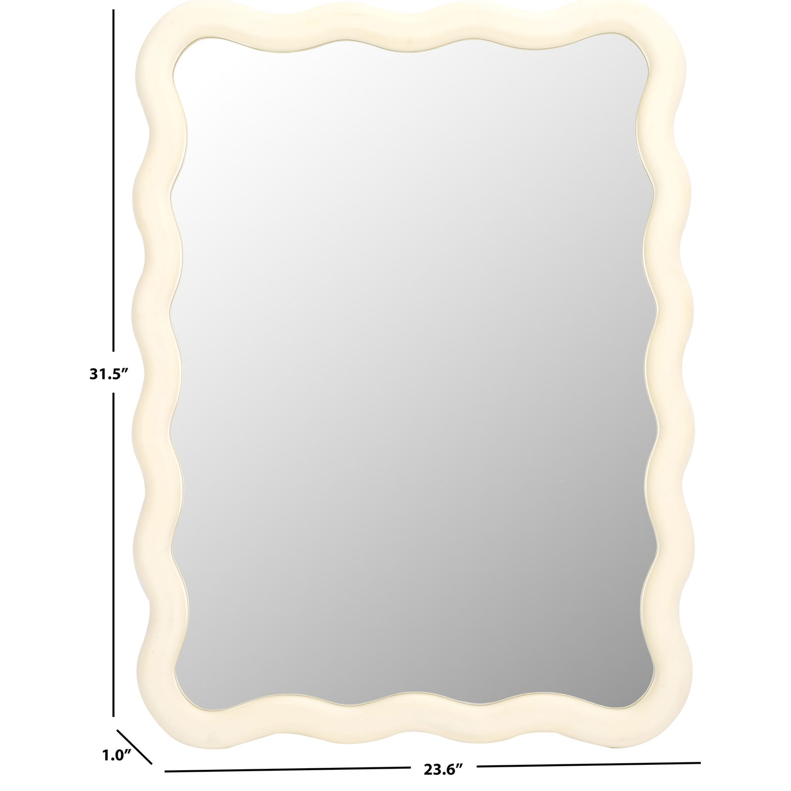 Wavy white mirror measures 23.6 inches wide, 31.5 inches tall, and 1 inch deep || MRR9007A || dimension_studio