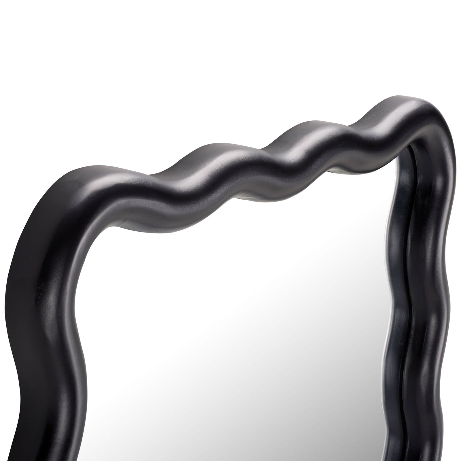 Smooth black waves add sculptural depth along the mirror's wood frame || MRR9007B || detail_studio