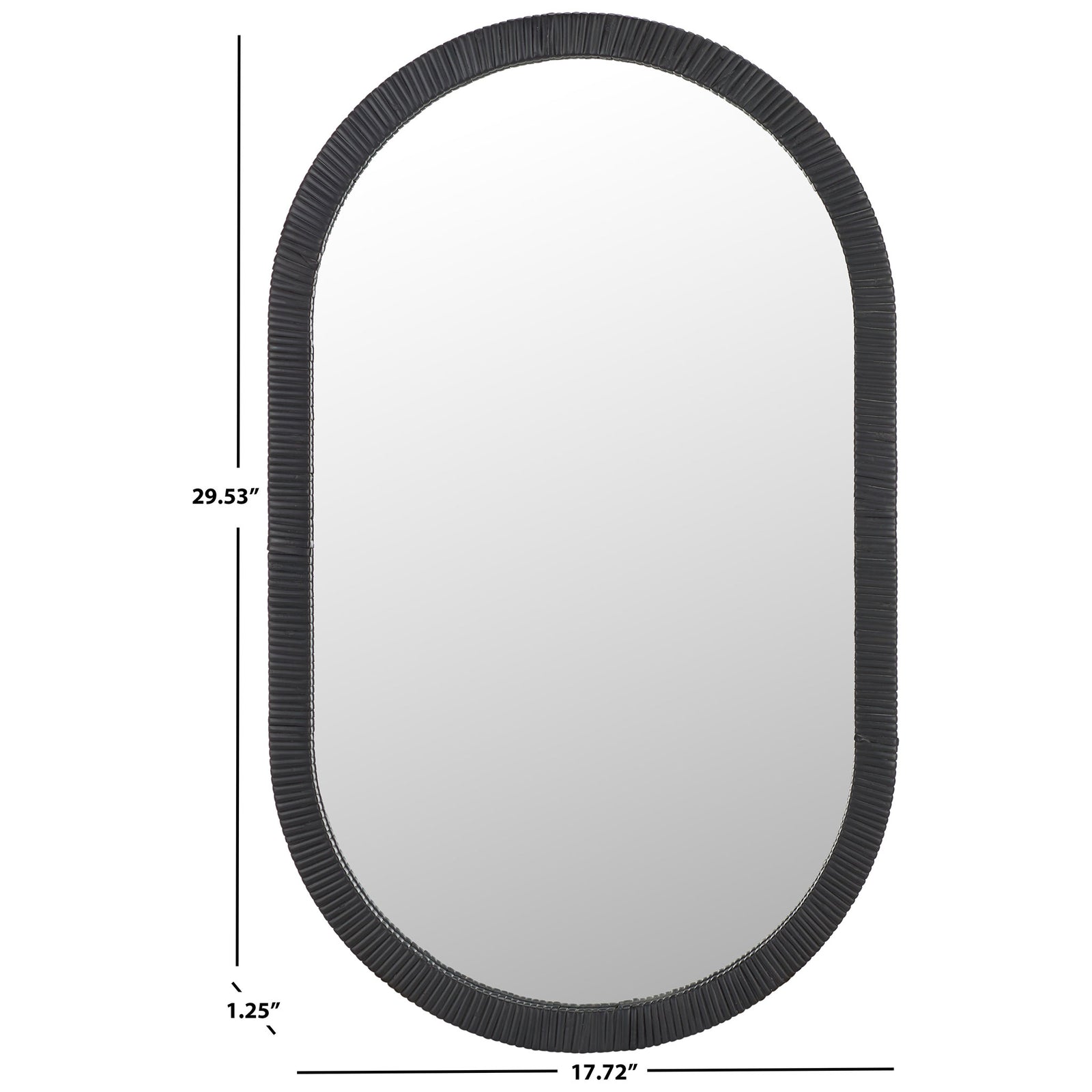 Black oval mirror measures 17.72 inches wide and 29.53 inches tall || MRR9008A || dimension_studio